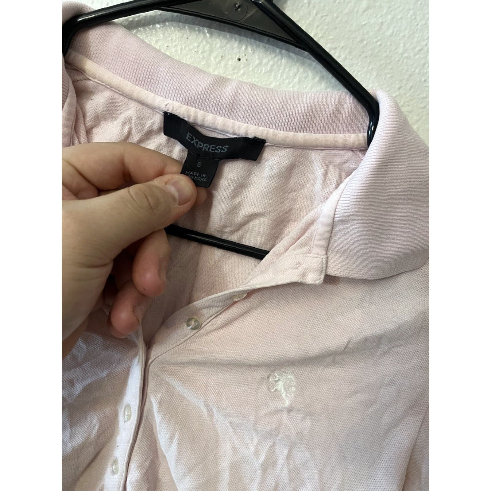 Express EXPRESS Women's Slim Fit Polo Shirt - Light Pink - Small - Short Sleeve - Solid Cotton Size S / US 4 / IT 40 - 3 Thumbnail