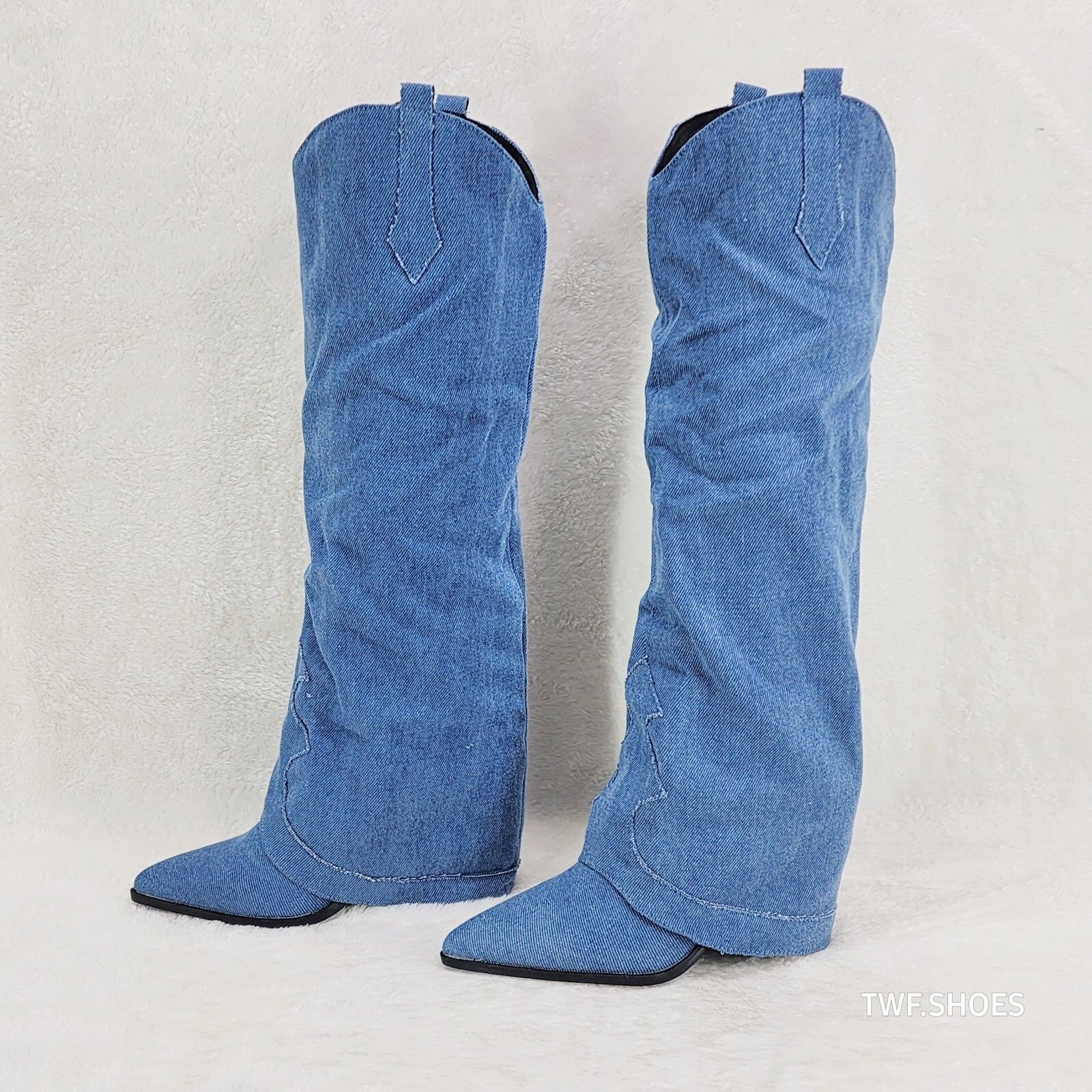 Other Rough Cut Denim Skirted Fold Over Country Western Knee High Size US 9 / IT 39 - 1 Thumbnail