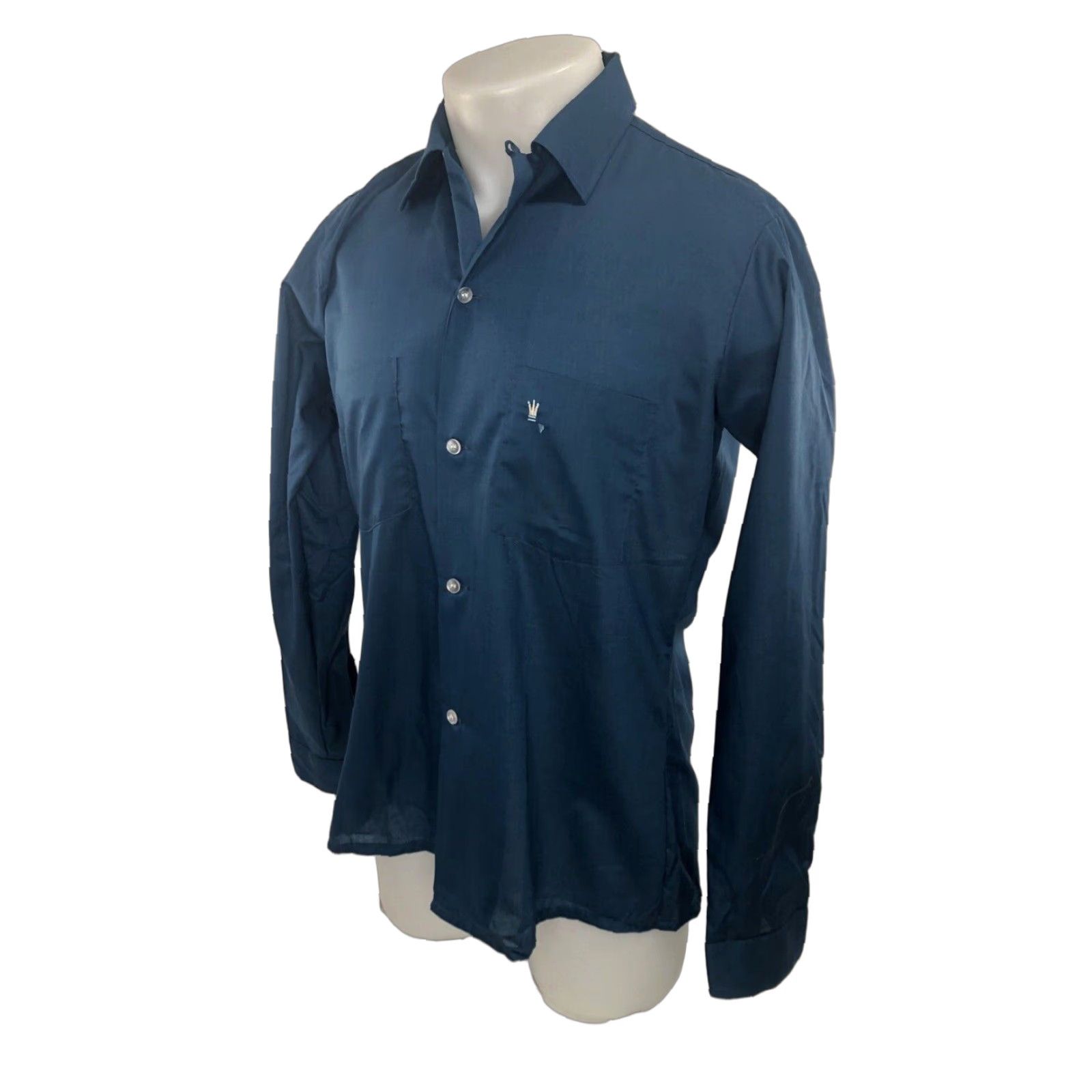Arrow ARROW Shirt 15.5/15.5 Blue Embroidered CROWN Sanforized Decton Loop Collar Men Long Sleeve Button-Up Vintage Size US L / EU 52-54 / 3 - 1 Thumbnail
