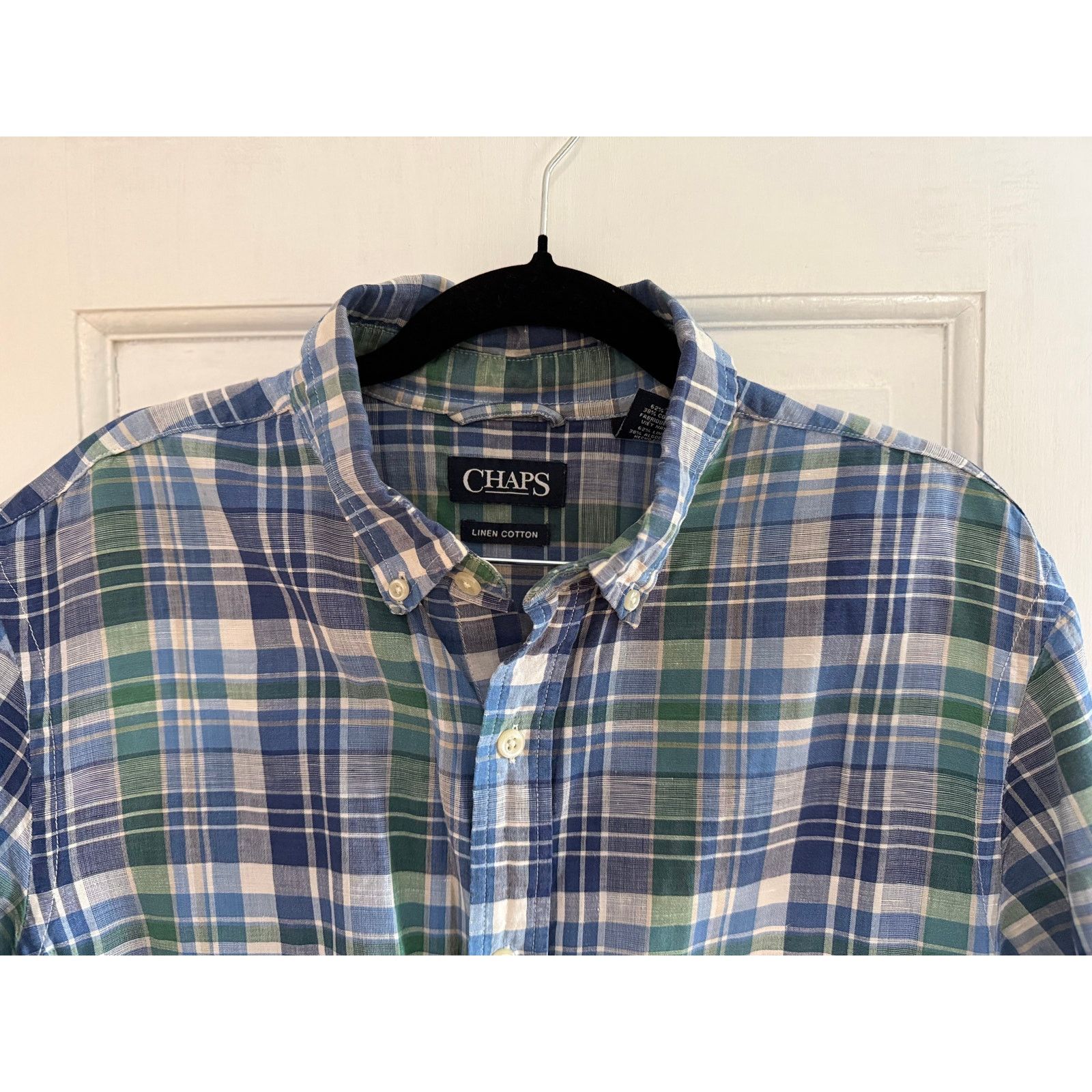 Chaps Chaps Short Sleeve Linen Cotton Button Down Blue/White Lg Size US L / EU 52-54 / 3 - 2 Thumbnail