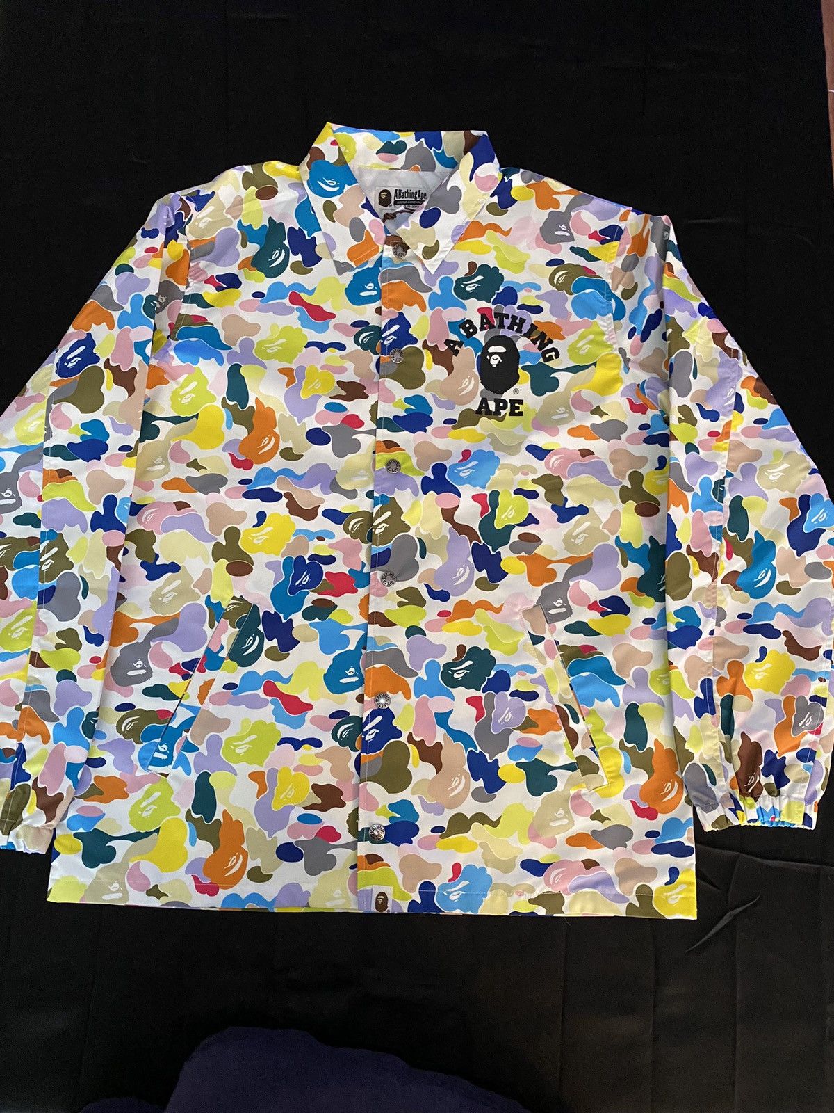 image of Bape Multi Camo College Coach Jacket in White, Men's (Size 2XL)