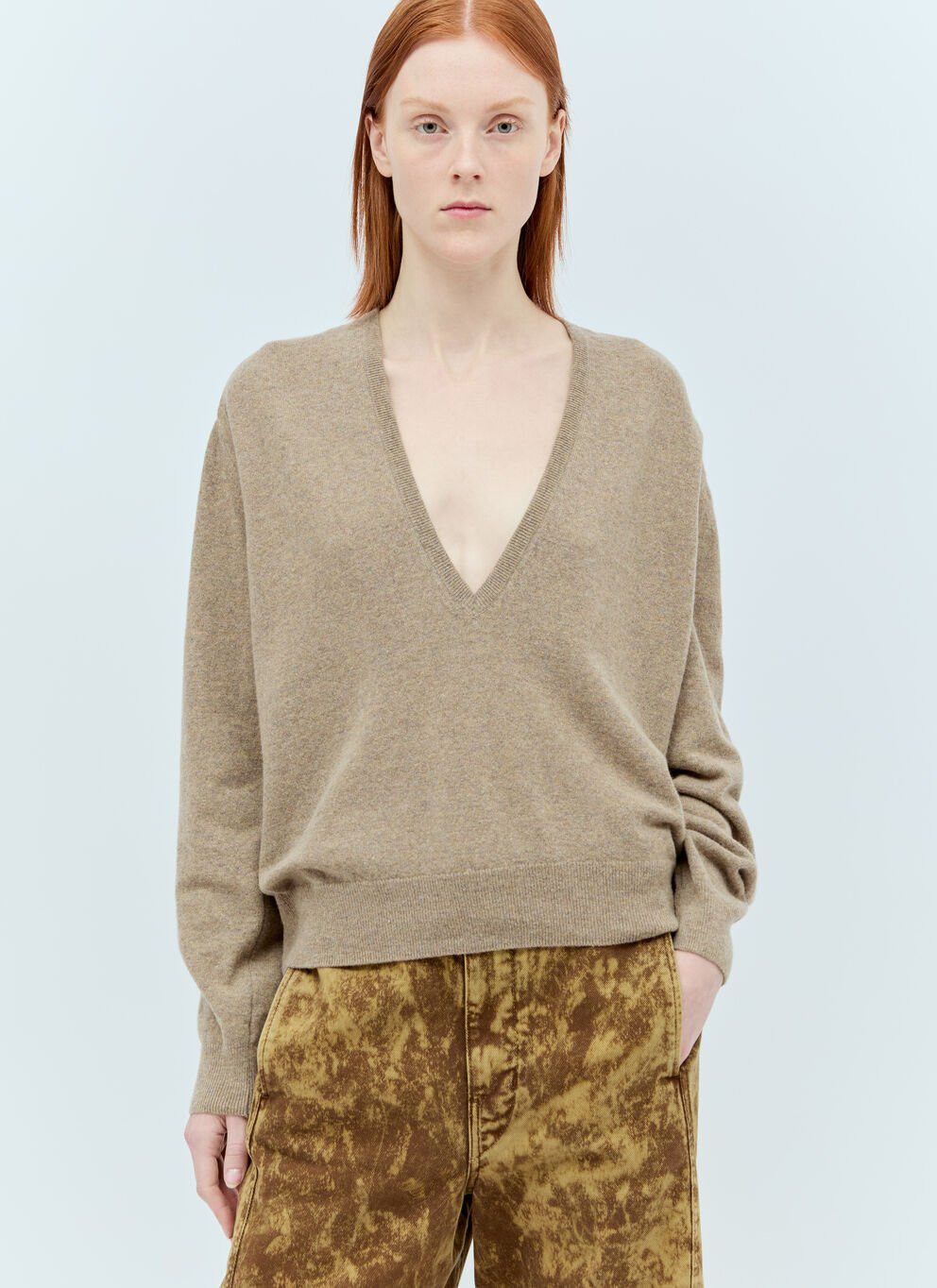 image of Lemaire Deep V Neck Sweater in Beige, Women's (Size Medium)