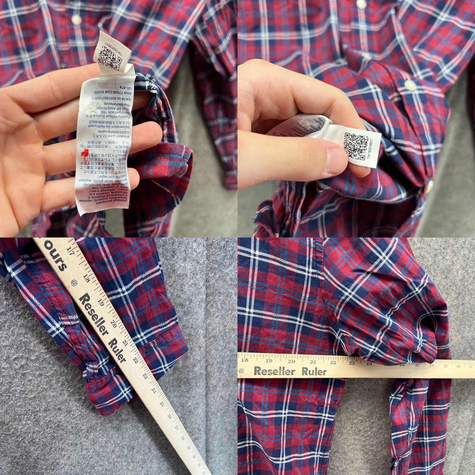 Tommy Hilfiger VINTAGE Tommy Hilfiger Dress Shirt Men L Red Blue Button-Down Plaid Classic Preppy Shirt Size 42R - 8 Thumbnail