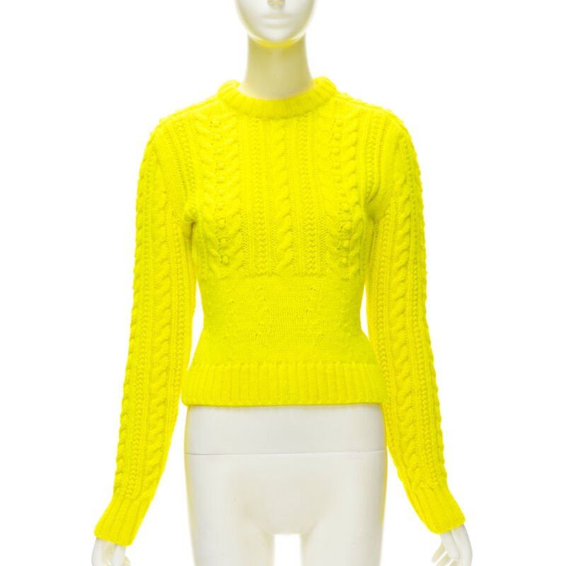 Philosophy di Lorenzo Serafini PHILOSOPHY DI LORENZO SERAFINI 100% wool yellow fitted cable knit sweater IT40 S Size S / US 4 / IT 40 - 1 Thumbnail