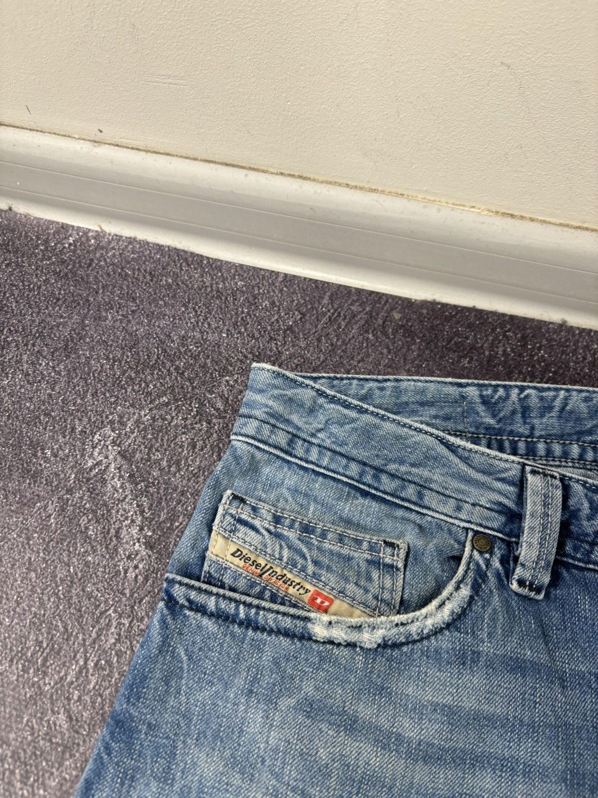 Diesel Vintage Diesel Thavar Y2K Faded Blue Ripped Slim Denim Jeans Size US 33 - 6 Thumbnail