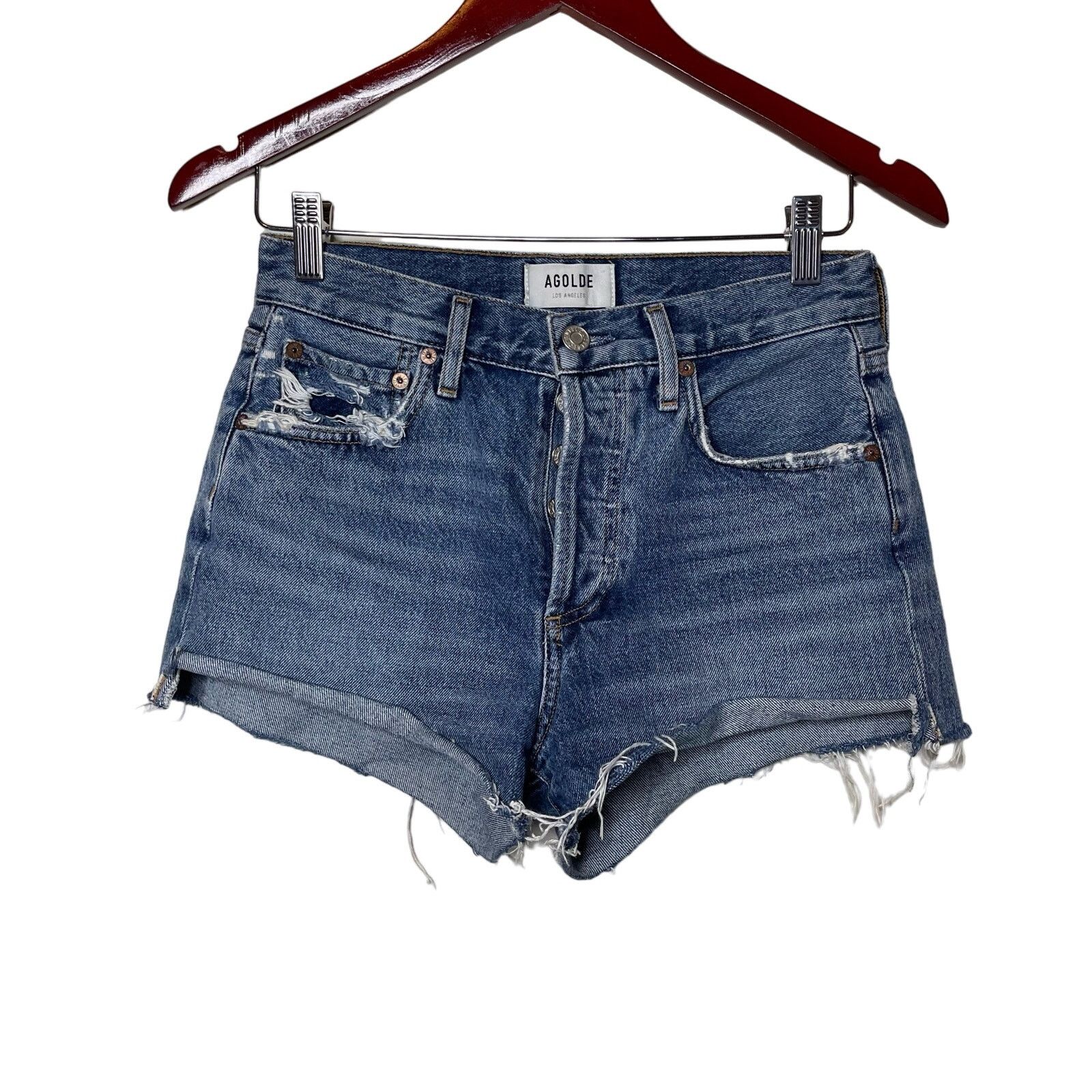 Agolde AGOLDE Parker Distressed Denim Cutoff Shorts Womens Blue 24 Size 24" / US 00 / IT 34 - 2 Thumbnail