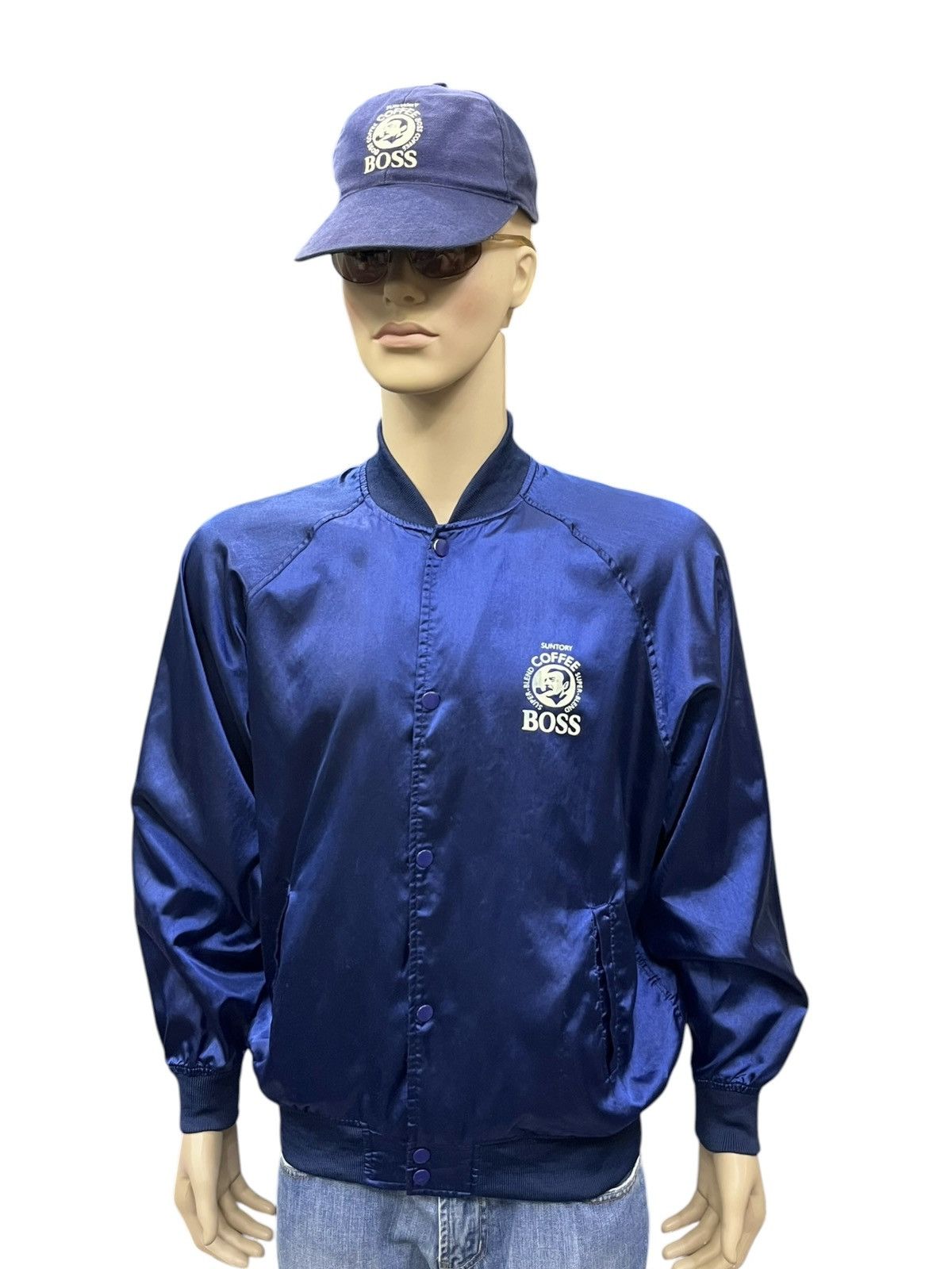 Tribal Streetwear Vintage Suntory BOSS Satin Bomber Jacket Blue M Size US M / EU 48-50 / 2 - 2 Thumbnail