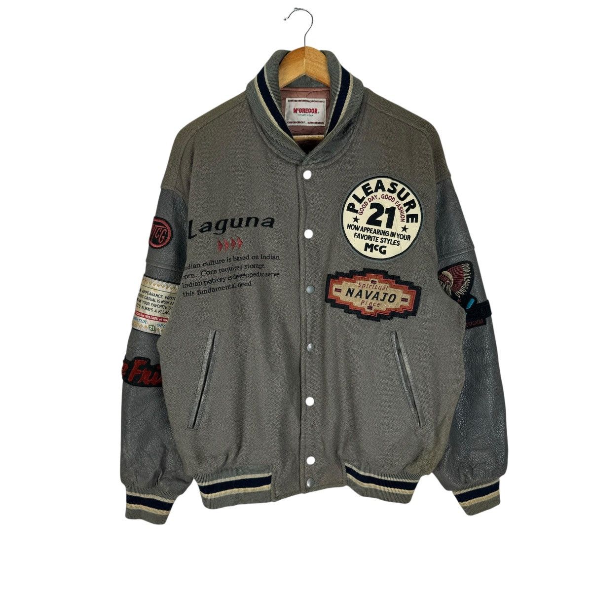 McGregor 🌟90s McGREGOR NAVAJO LEATHER VARSITY JACKET Size US L / EU 52-54 / 3 - 4 Thumbnail