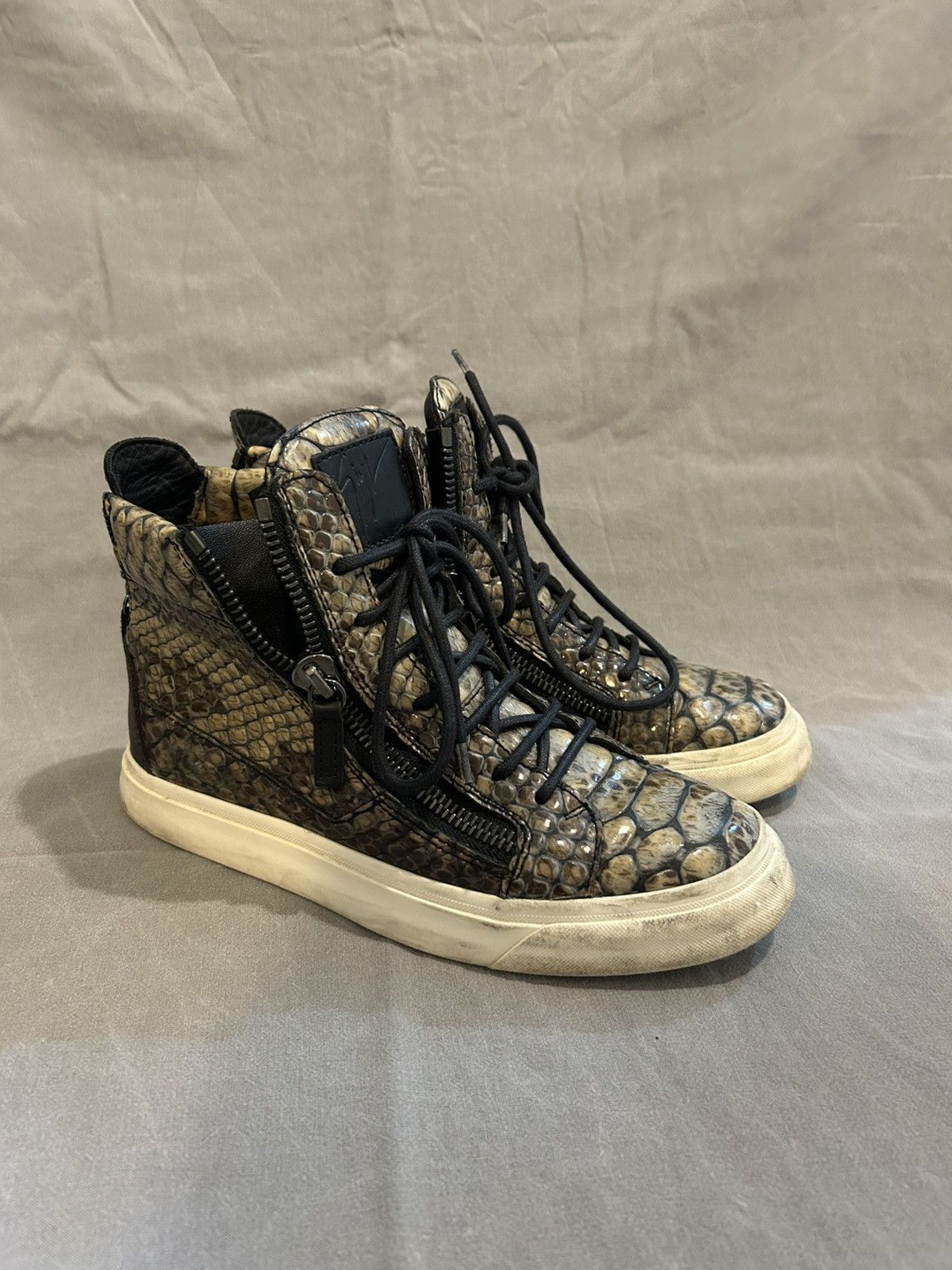 Giuseppe Zanotti Giuseppe Zanotti Python Effect High Top Sneakers Size US 7 / IT 37 - 1 Thumbnail