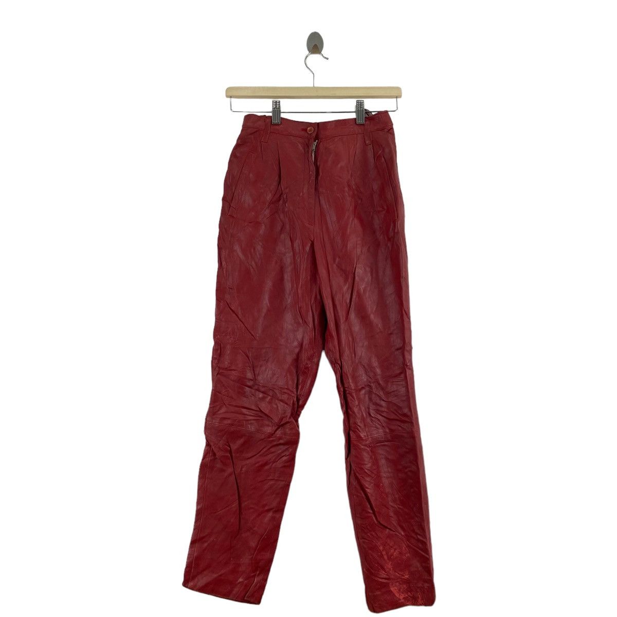 image of Christian Oliver Paris Rider Biker Leather Pant in Red, Women's (Size 22)
