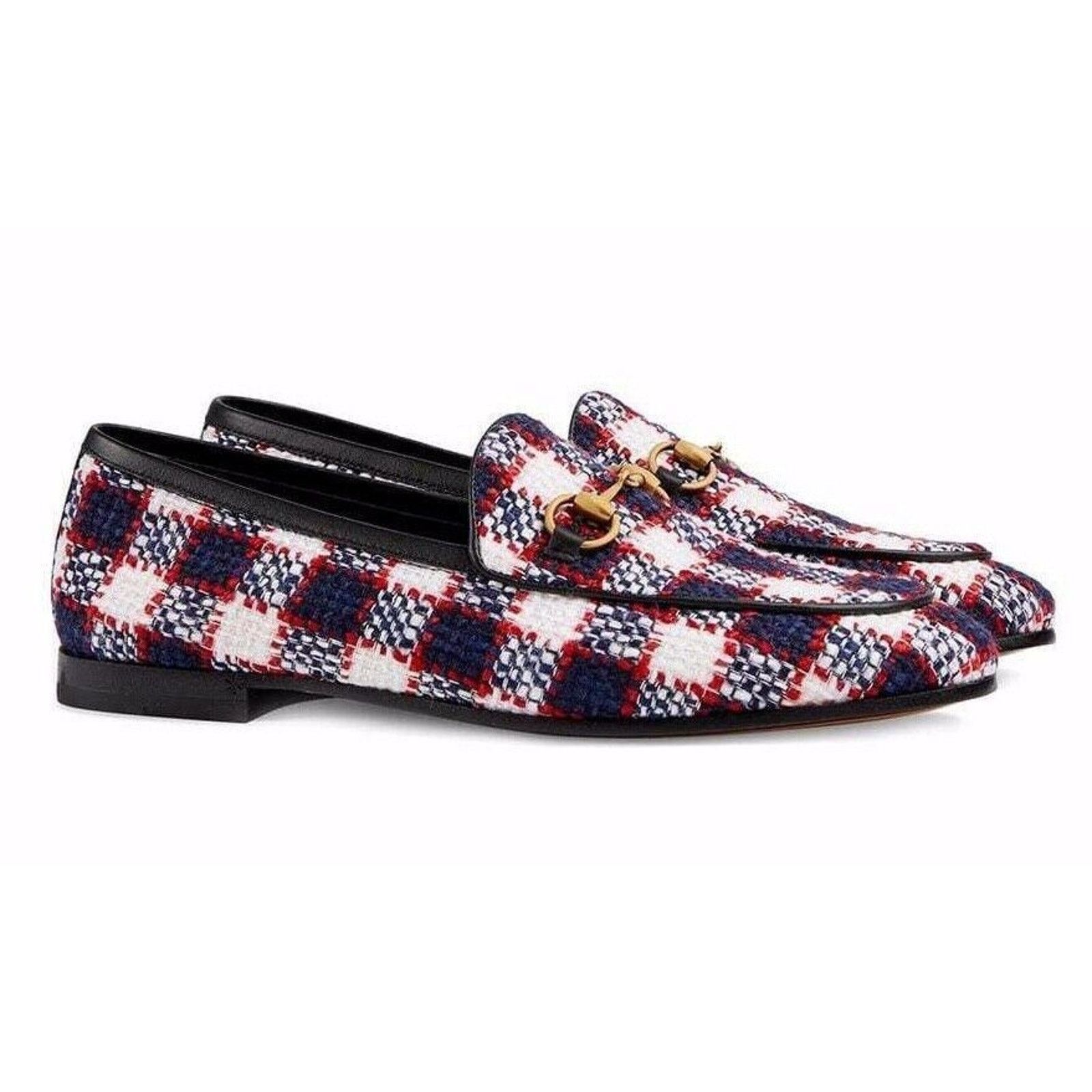 Gucci Gucci New Jordaan Blue Red White Black Tweed Check Size US 8.5 / IT 38.5 - 3 Thumbnail