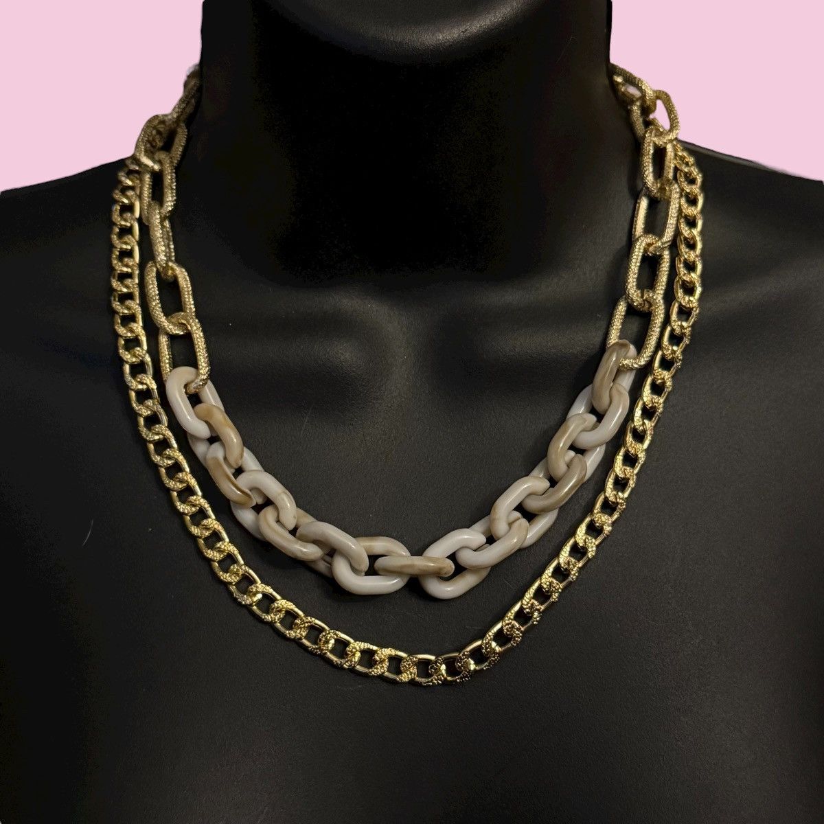 Other Chunky double layered white and gold link chain necklace Size ONE SIZE - 1 Thumbnail