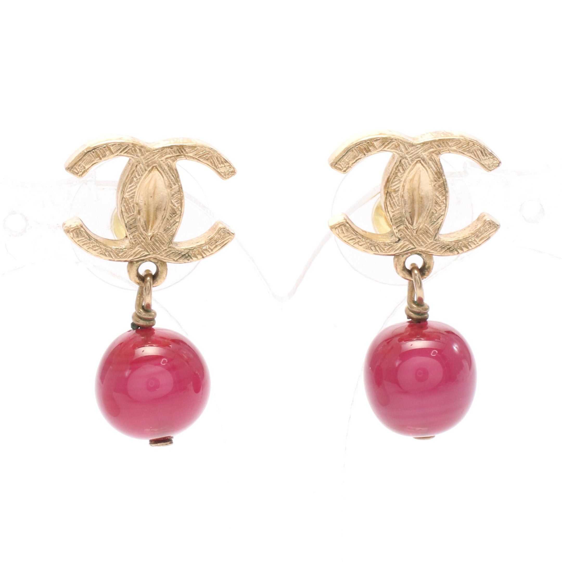 Chanel Chanel Coco Mark Earrings Gp Colored Stones Gold Pink 07A Size ONE SIZE - 1 Thumbnail