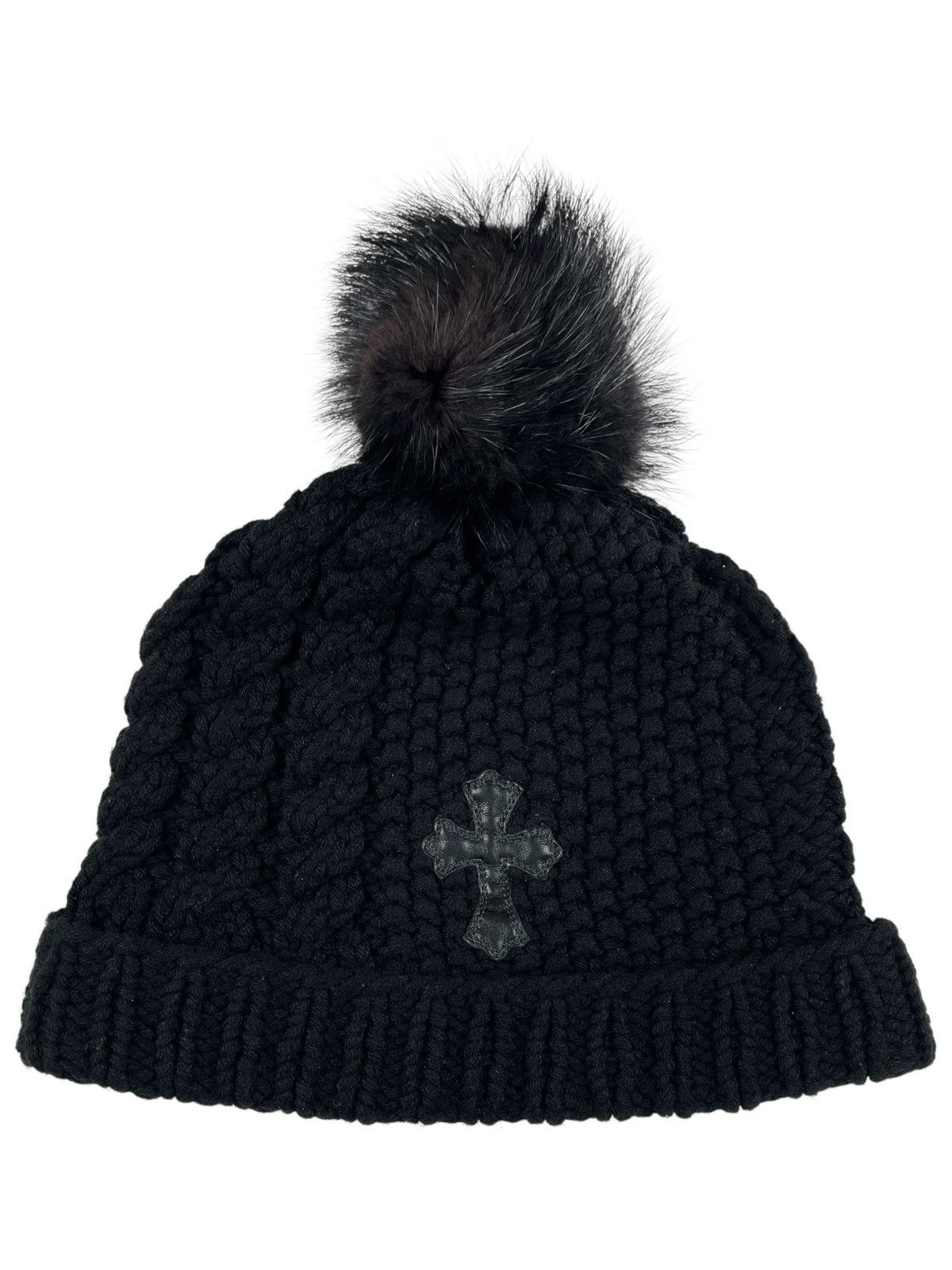 Chrome Hearts Chrome Hearts Beaver Fur Pom Pom Leather Cross Patch Beanie Size ONE SIZE - 1 Thumbnail