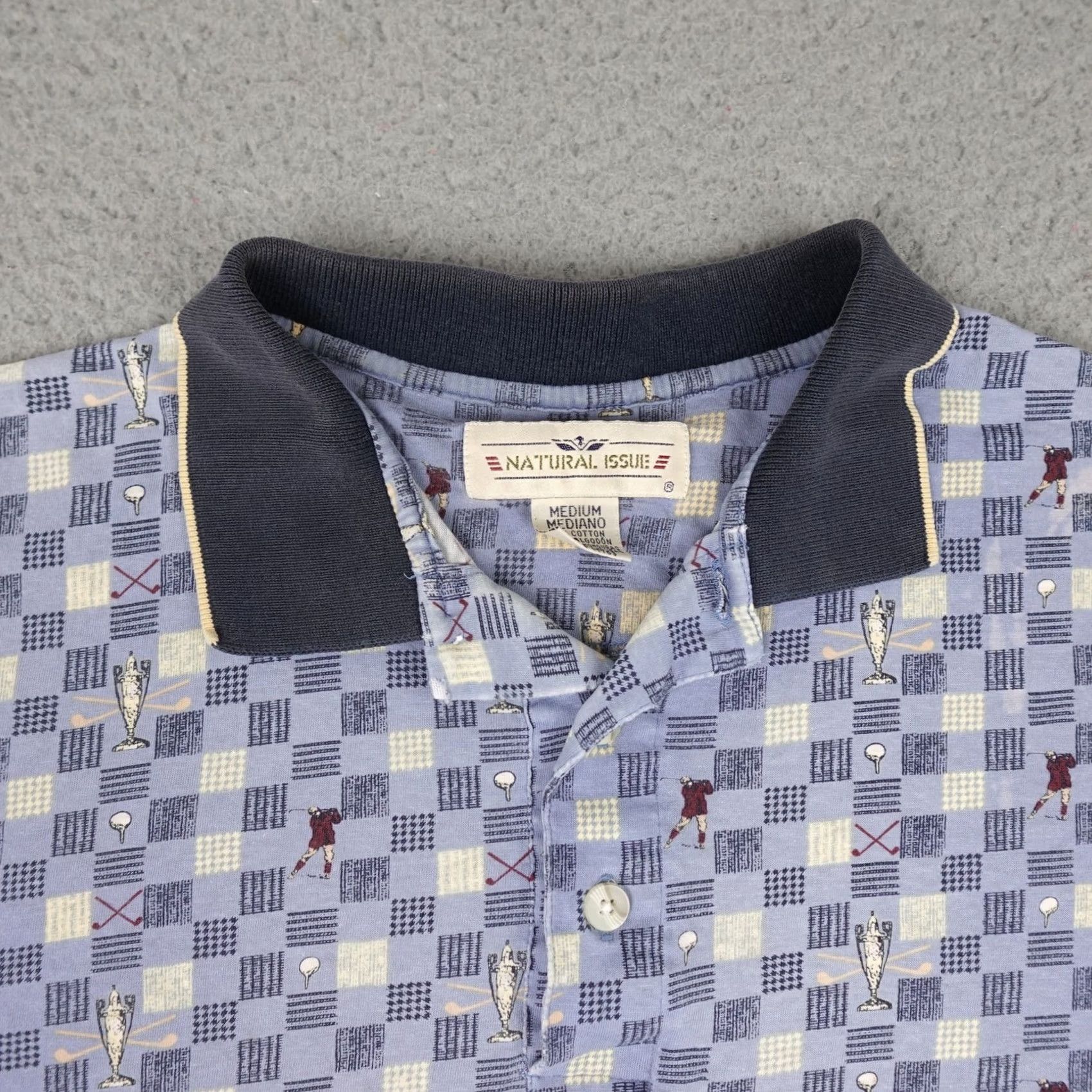 Vintage VINTAGE Natural Issue Polo Shirt Mens M Blue Checkered Golf Trophy AOP 90s Retro Size US M / EU 48-50 / 2 - 4 Thumbnail