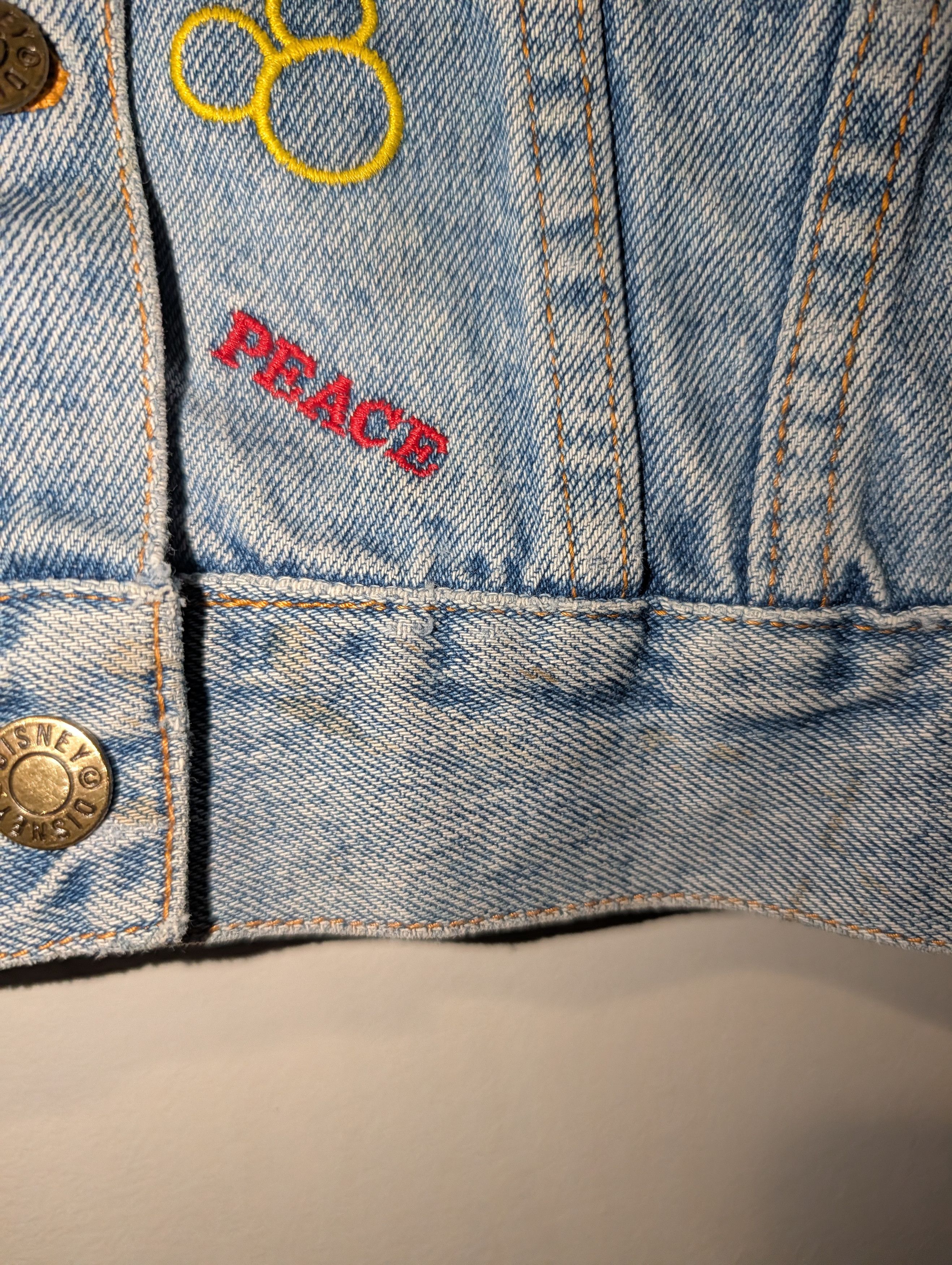 Disney Vtg Disney Mickey Mouse Peace Love Denim Jacket JUNIOR Size S / US 4 / IT 40 - 11 Thumbnail