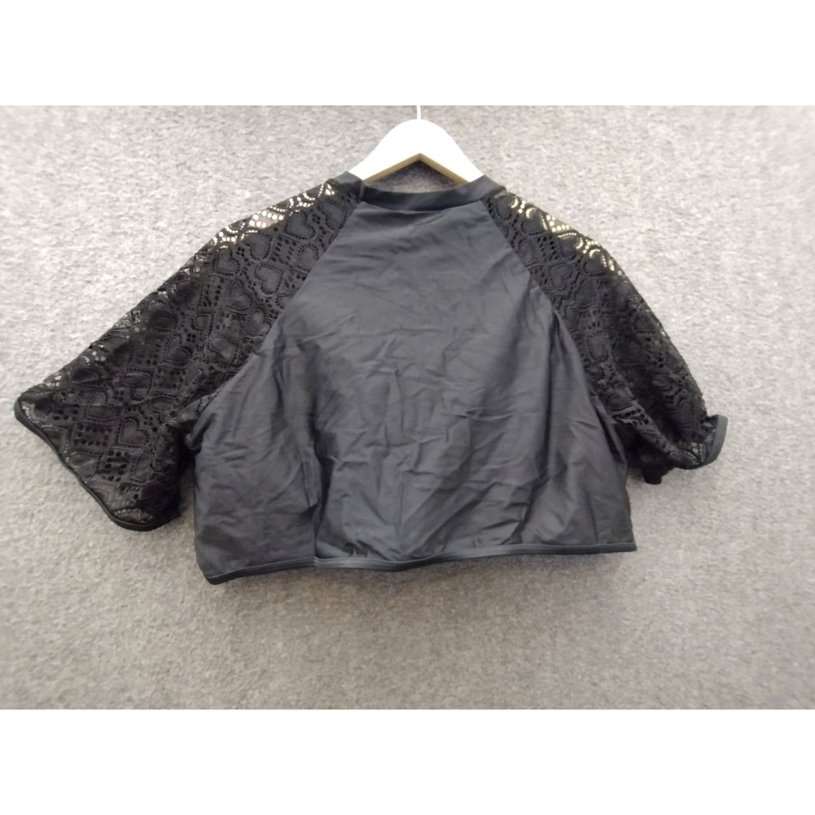 Vintage Black Blouse Cropped 3XL Lace Short Sleeve Women's Top Size XXL / US 16-18 / IT 52-54 - 2 Thumbnail
