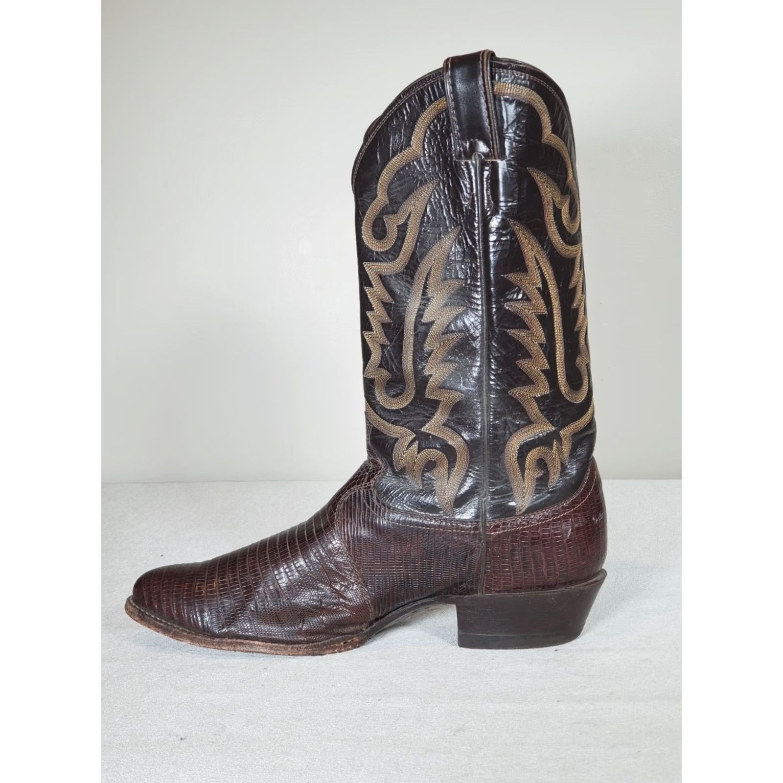 Justin Boots Justin Boots Western Cowboy Boots 8308 Men US 11 D Dark Brown Teju Lizard Leather Mid-Calf Shaft Embroidered 1.75" Heel Leather Lining Leather Outsole Size US 11 / EU 44 - 3 Thumbnail