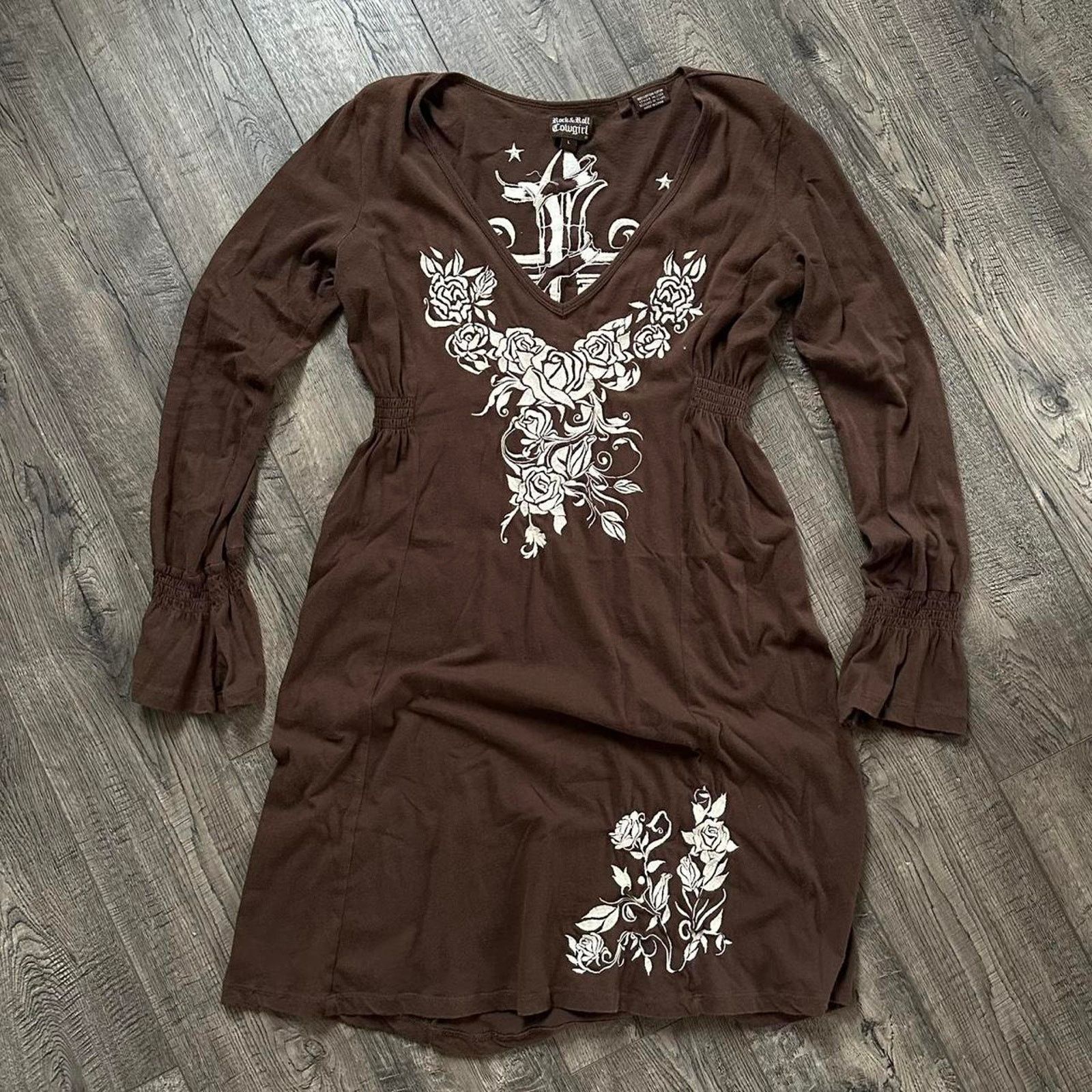 Vintage Vintage Y2K Cowgirl Tattoo Cross Longsleeve Shirt Dress Size L / US 10 / IT 46 - 2 Thumbnail