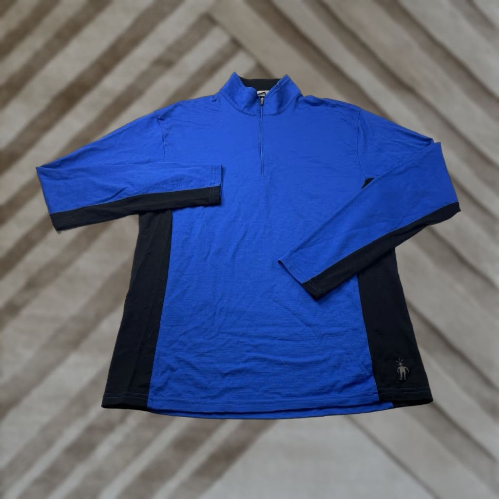 Smartwool Smartwool Base Layer 1/4 Zip Men L Large Blue Black Merino Wool Pullover Shirt Size US L / EU 52-54 / 3 - 1 Thumbnail