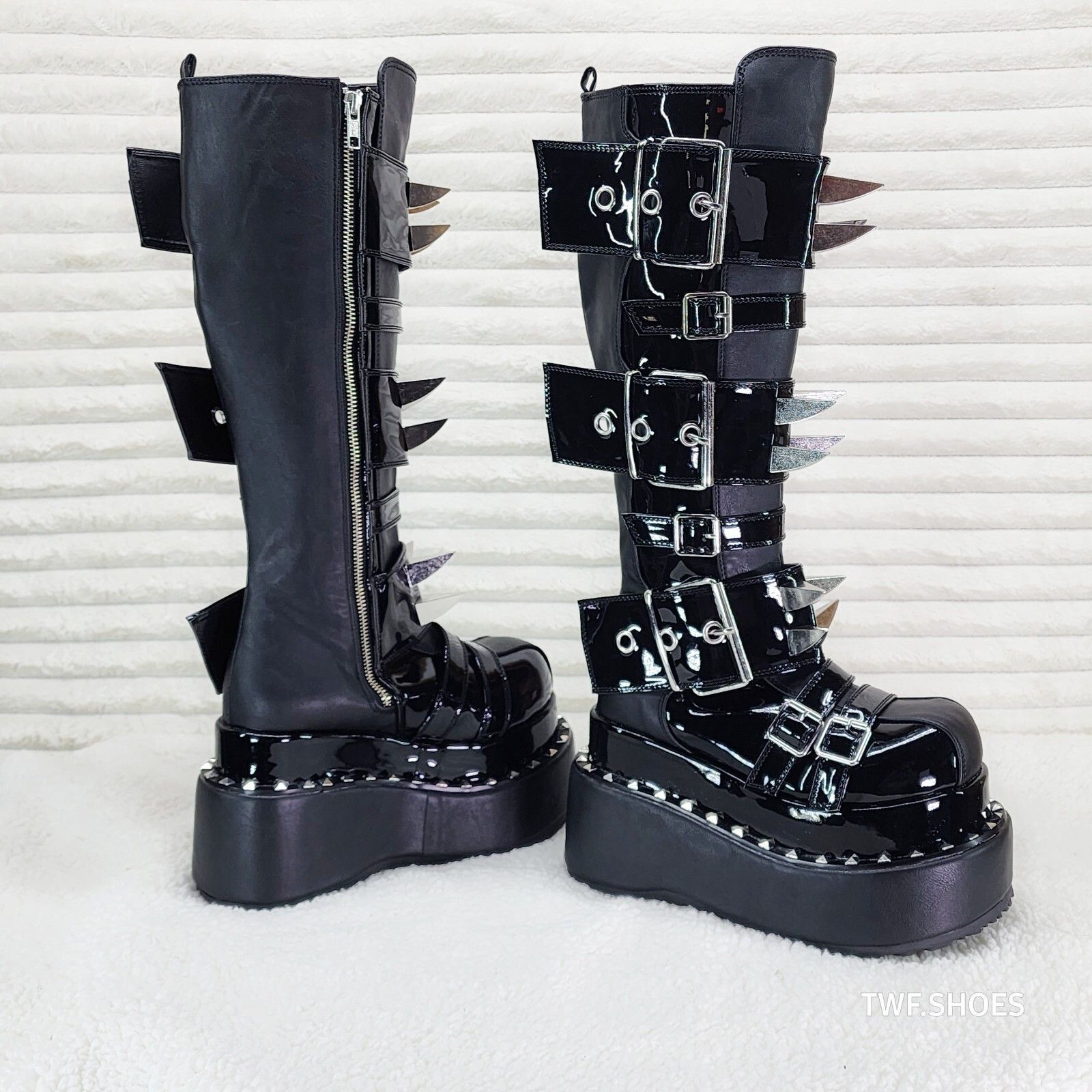 Bear 512 Metal Claw Spiked Platform Punk Goth Knee Boots Pat