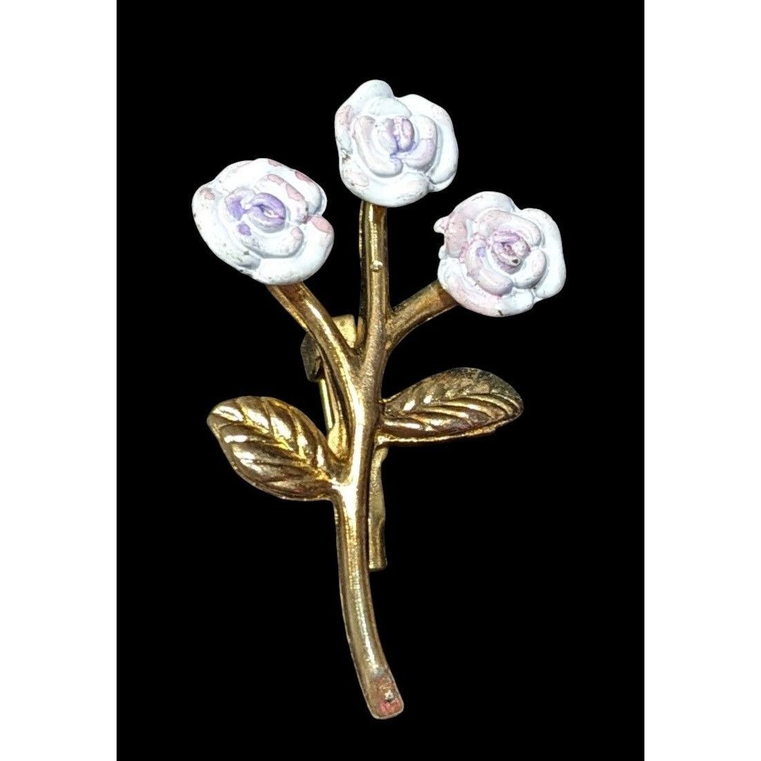 Other Vintage Cottagecore White And Purple Rose Brooch With Gold T Size ONE SIZE - 1 Thumbnail