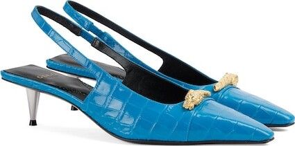 Gucci o1s1wg110225 Women's Crocodile Print Pumps in Blue Size US 8 / IT 38 - 2 Thumbnail