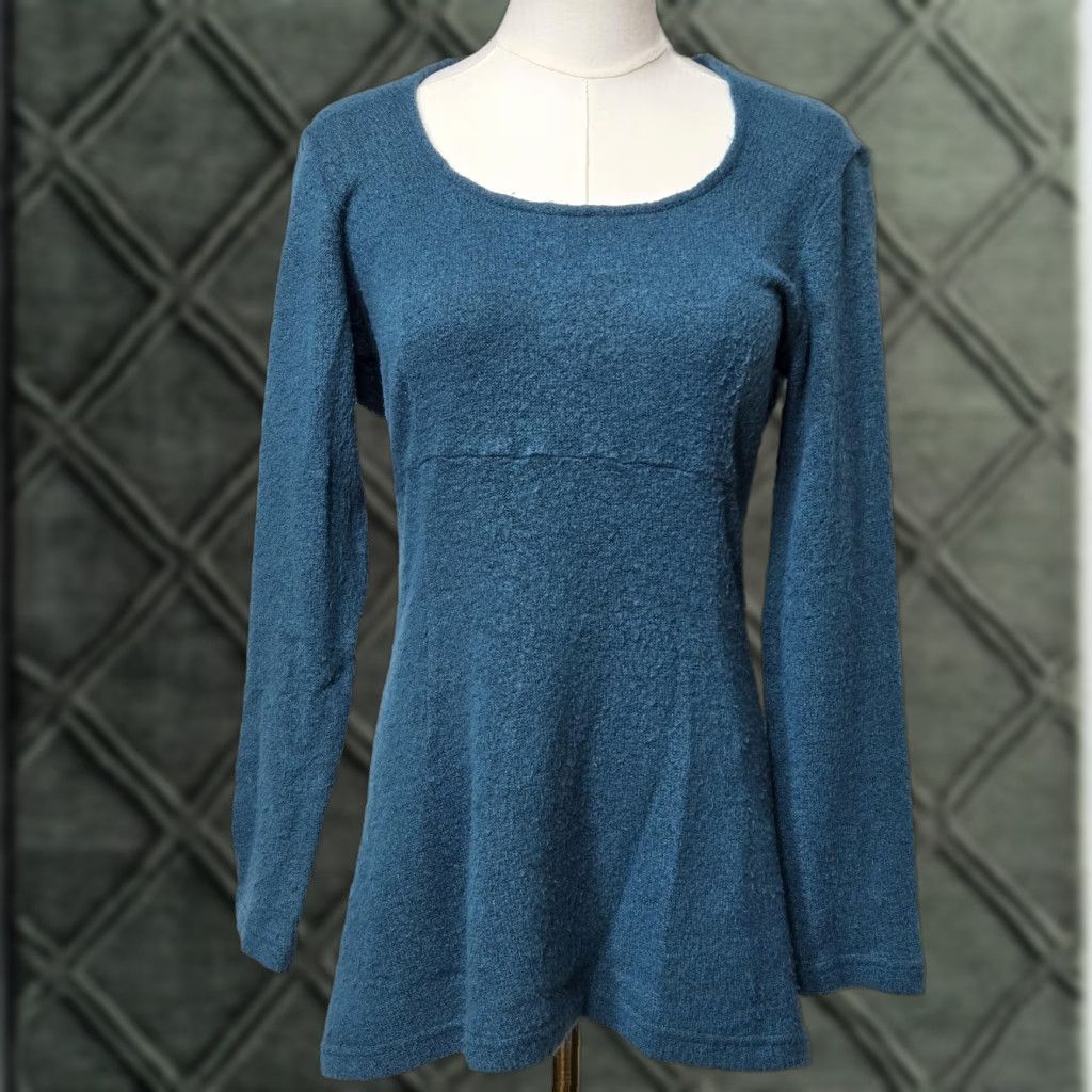 Ganni Anni Kuan Womens Medium Tunic Sweater Blue Scoop Neck Textured Knit Stretch Size M / US 6-8 / IT 42-44 - 1 Thumbnail