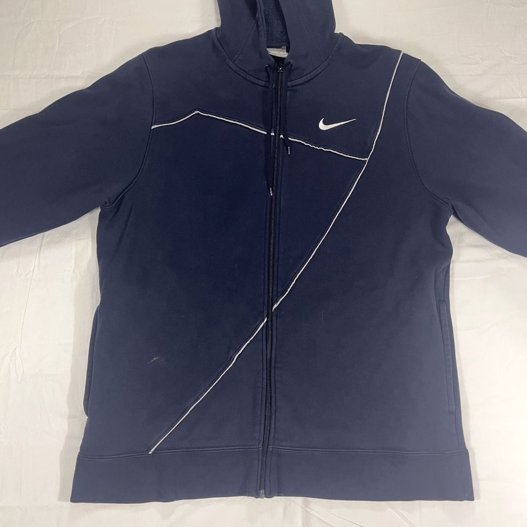 Nike VINTAGE Nike Full Zip Sweatshirt Hoodie L Navy Blue White Size US L / EU 52-54 / 3 - 2 Thumbnail