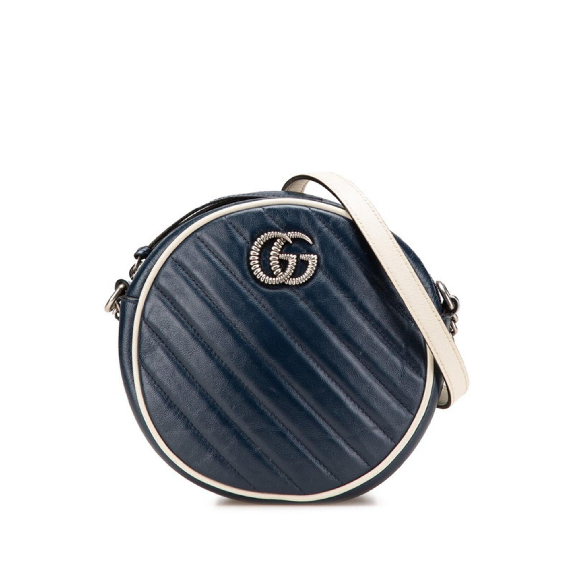 Gucci Gucci GG Marmont Mini Chain Shoulder Bag 550154 Navy White Leather Women's GUCCI Size ONE SIZE - 1 Thumbnail