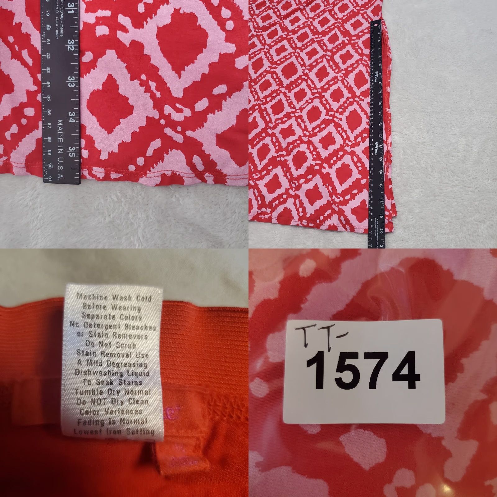 Pinko VINTAGE Fresh Produce Maxi Skirt Women XL Red Pink Geo Print Pull On Side Slit Boho USA Size 40" / US 18 - 8 Thumbnail