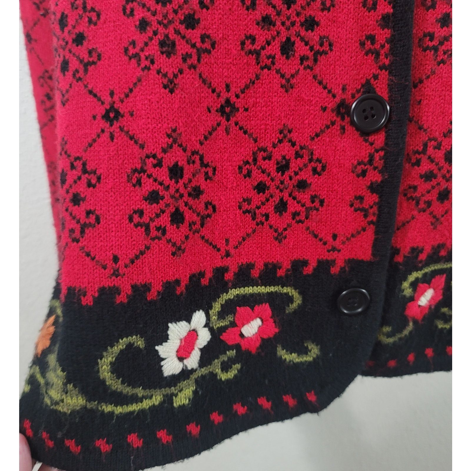 Other VTG JM Collection Black Red Embroidered Floral Sweater Large Size L / US 10 / IT 46 - 2 Thumbnail