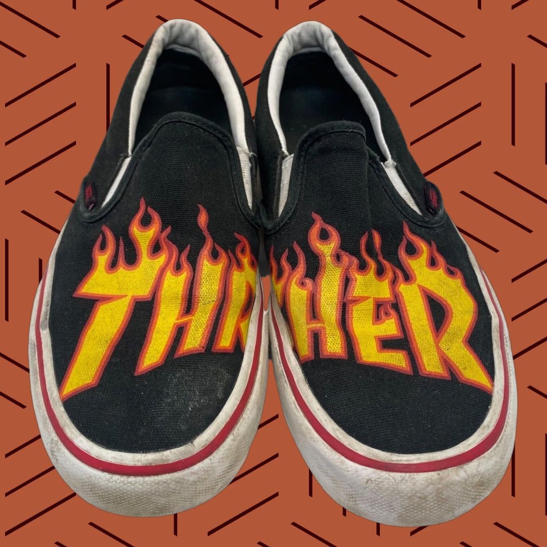 VANS SlIpp On Sneaker Low Black Flames Punk Skater 9 Mens 90s