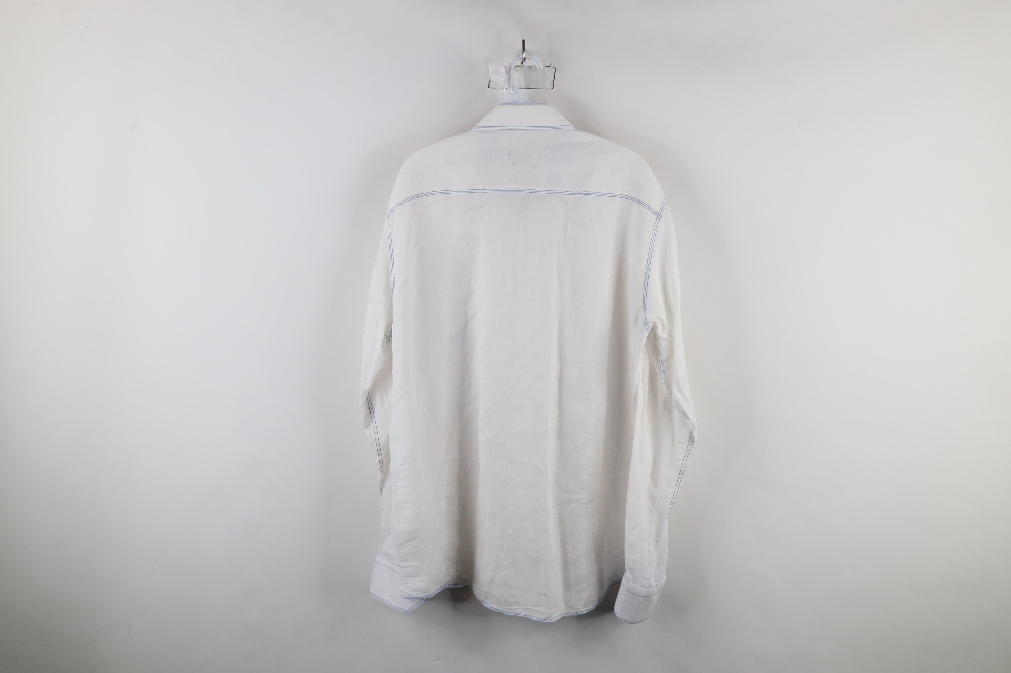 Vintage Bugatchi Uomo Fit Sheer Linen Collared Button Shirt White Size US L / EU 52-54 / 3 - 12 Thumbnail