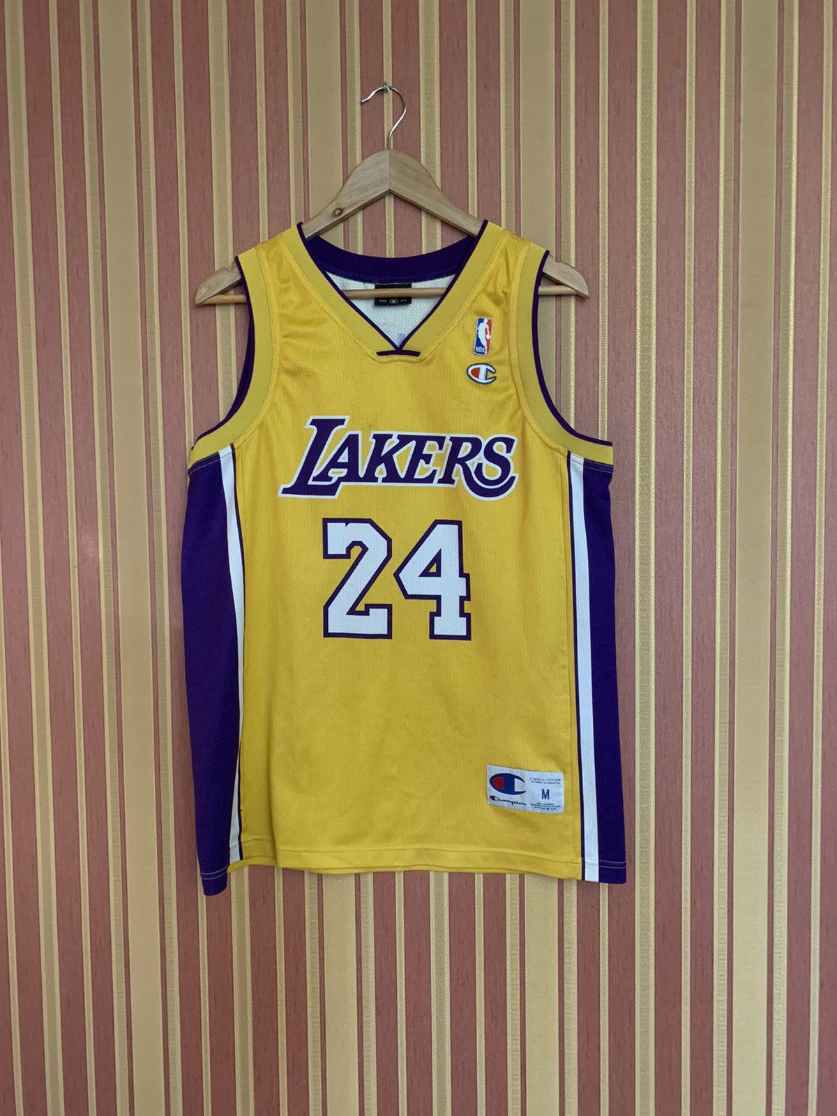image of Champion x L A Lakers Kobe Bryant 24 Los Angeles Lakers Basketball Jersey Champio in Yellow (Size M