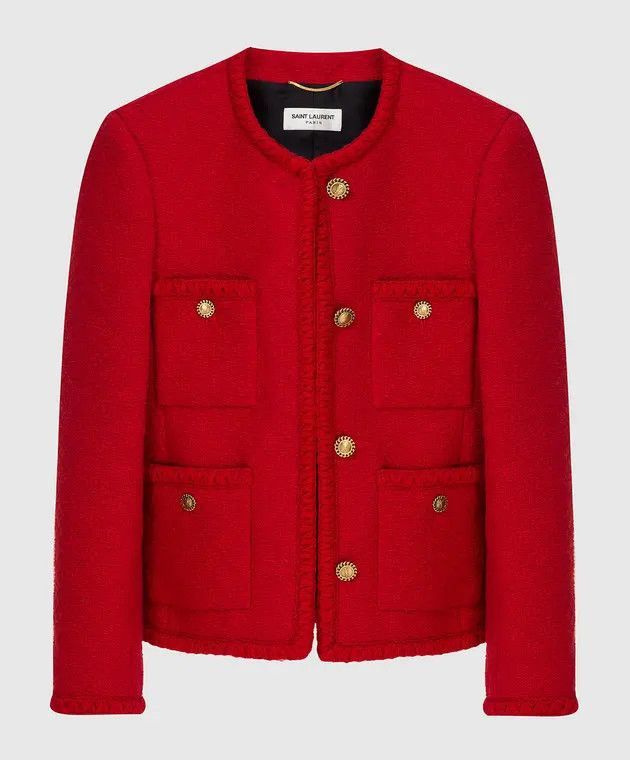 Saint Laurent Paris o1bcso1str1224 Short Jacket In Diamond Embossed in Red Size M / US 6-8 / IT 42-44 - 1 Thumbnail