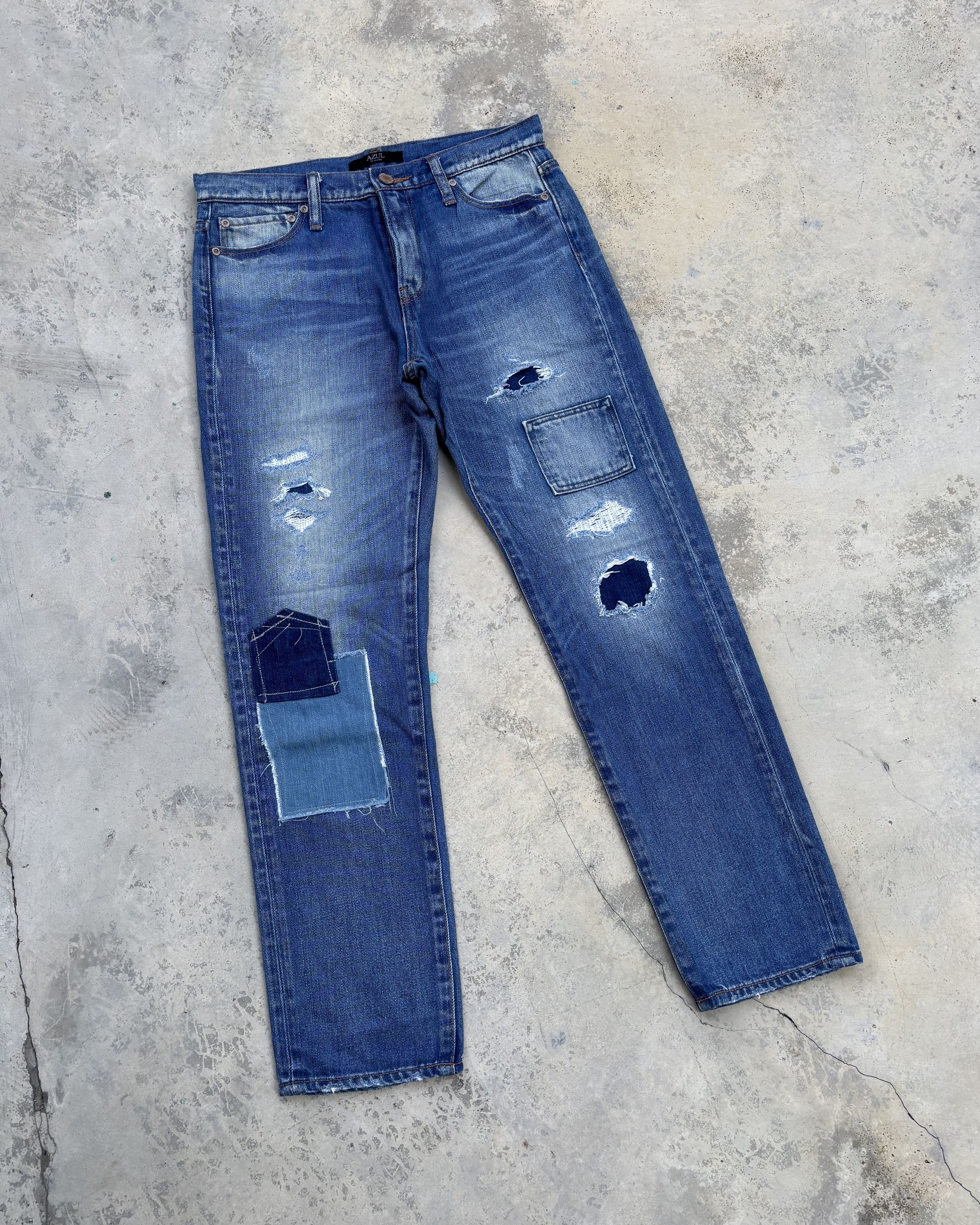 Japanese Brand × Jean × Kapital Vintage Azul By Moussy Patchwork Distressed Denim Jean Size US 31 - 5 Thumbnail