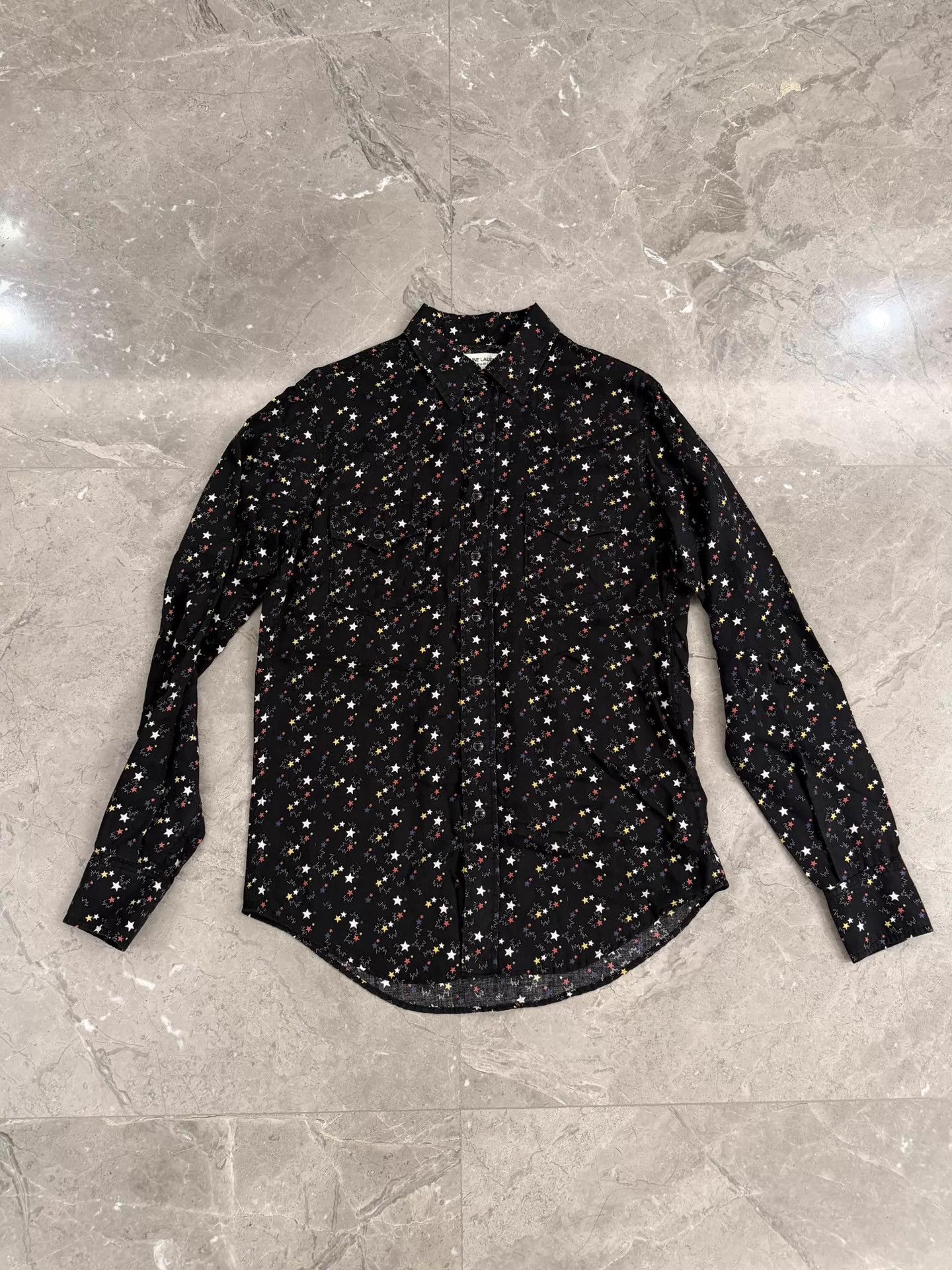 Saint Laurent Paris Saint Laurent SLP Star Print Black Shirt Size US S / EU 44-46 / 1 - 1 Thumbnail