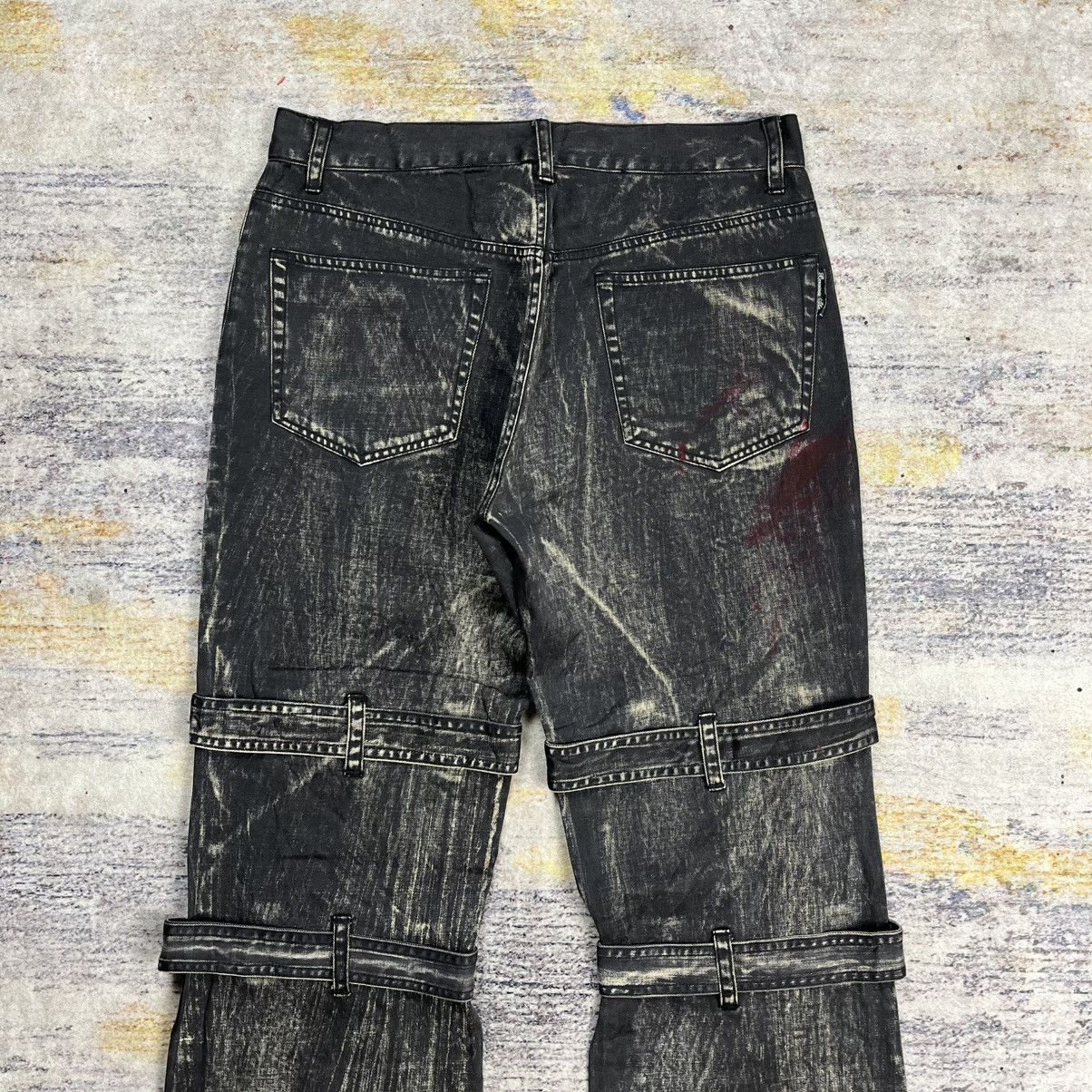14th Addiction Berning sho skull print washed flared bondage pants vkei Size US 30 / EU 46 - 5 Thumbnail