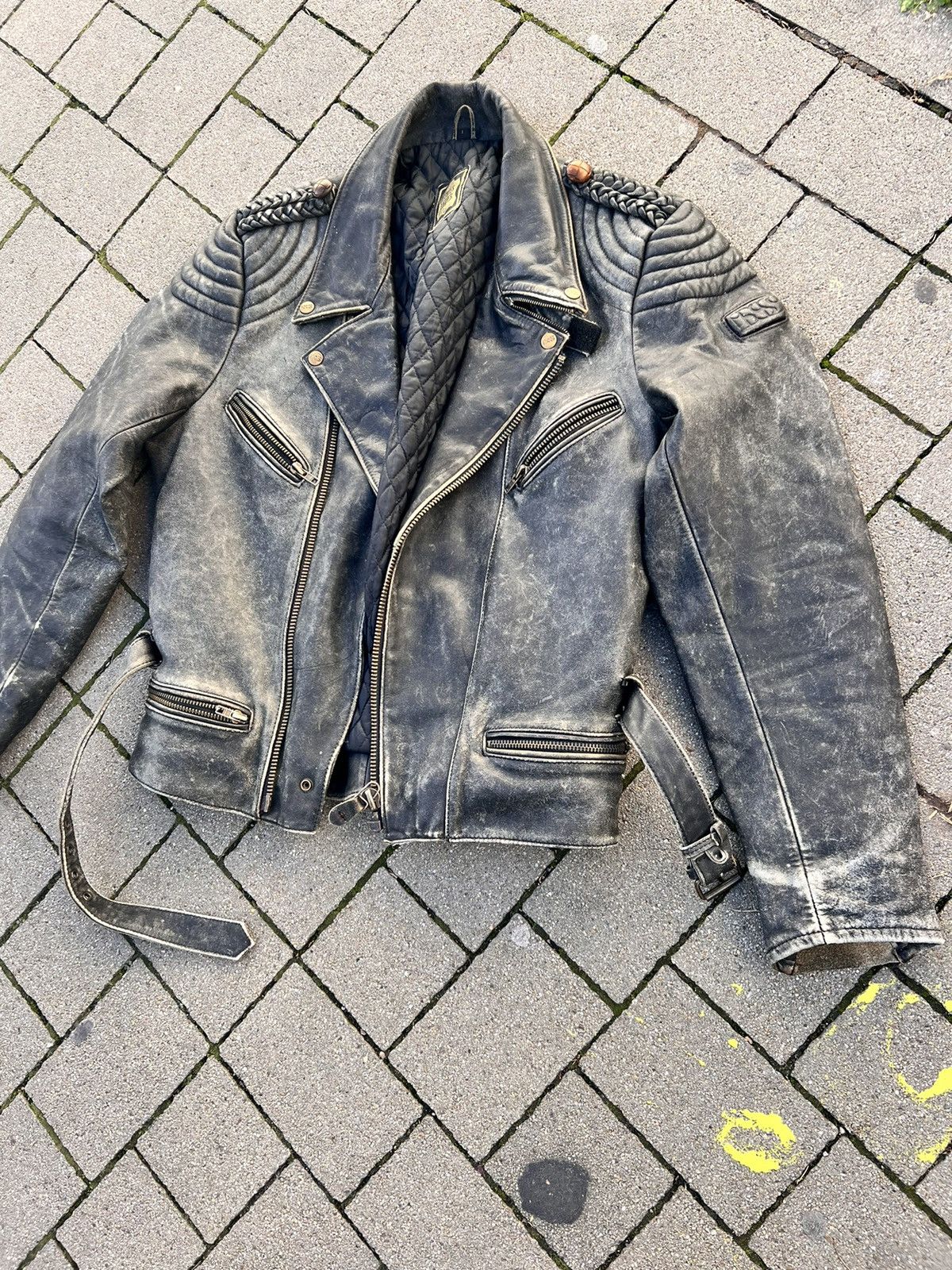 Japanese Brand Real Leather Faded black biker jacket archive avant garde Size US L / EU 52-54 / 3 - 2 Thumbnail