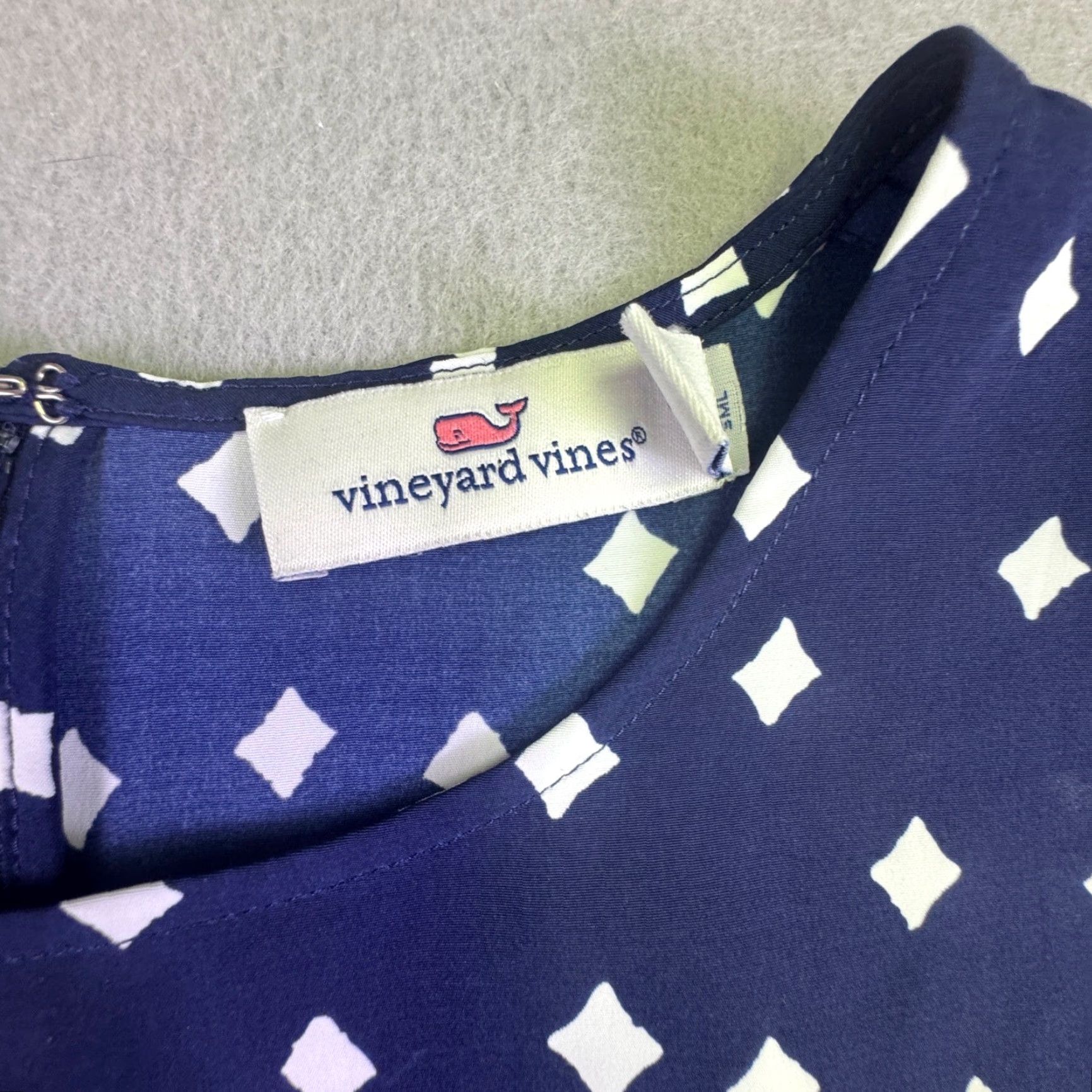Vineyard Vines Vineyard Vines Dress Women's Shift Sleeveless Navy White Diamond Geometric Ruffle Drop Waist Size S / US 4 / IT 40 - 2 Thumbnail