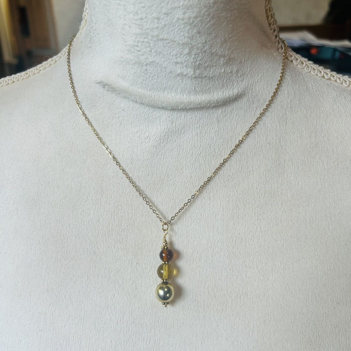 Handmade Handcrafted vintage bead drop pendant on chain necklace Size ONE SIZE - 3 Thumbnail