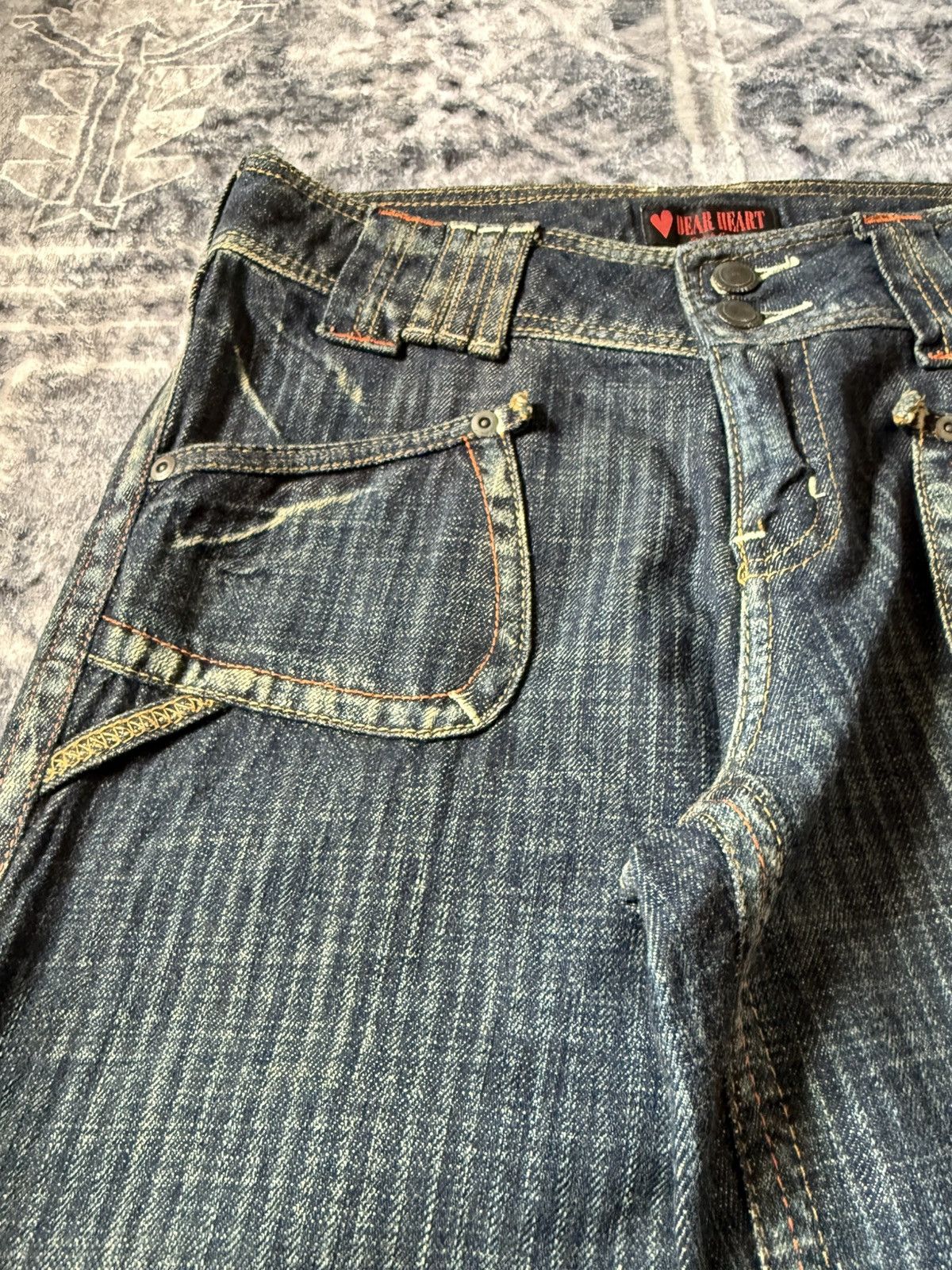 Le Grande Bleu (L.G.B.) Dear Heart Railroad Pinstripe Fade Flared Wide Leg Jeans Size US 28 / EU 44 - 11 Thumbnail