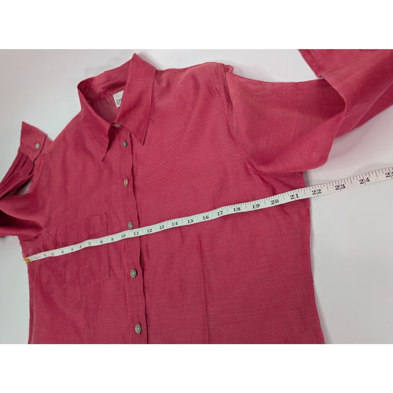 Vintage Chico’s Silk Cotton Blend Long Button Dress Shirt Blouse Pink M/8 Womens Blouse Silk Cotton Blend Button-Down Sheer Tunic Casual Party/Cocktail 90s? Size M / US 6-8 / IT 42-44 - 5 Thumbnail