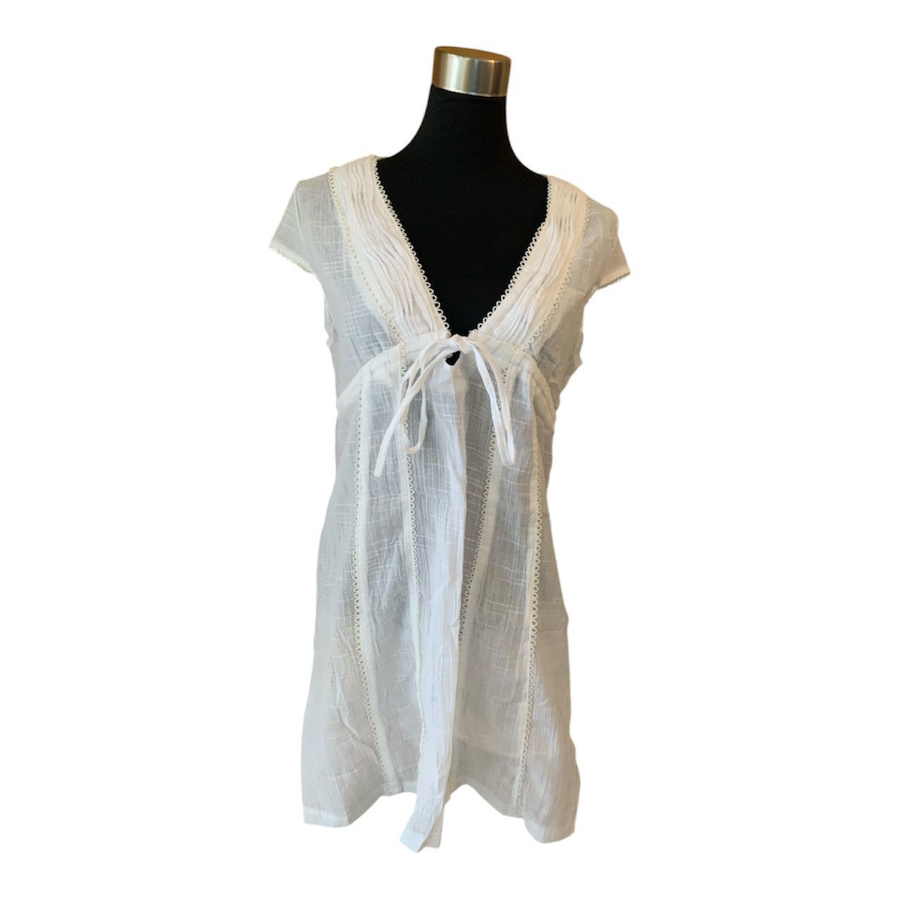 Vintage Vintage Y2K White Sheer Lace-Up Short Sleeve Tunic Top S/M Size M / US 6-8 / IT 42-44 - 1 Thumbnail