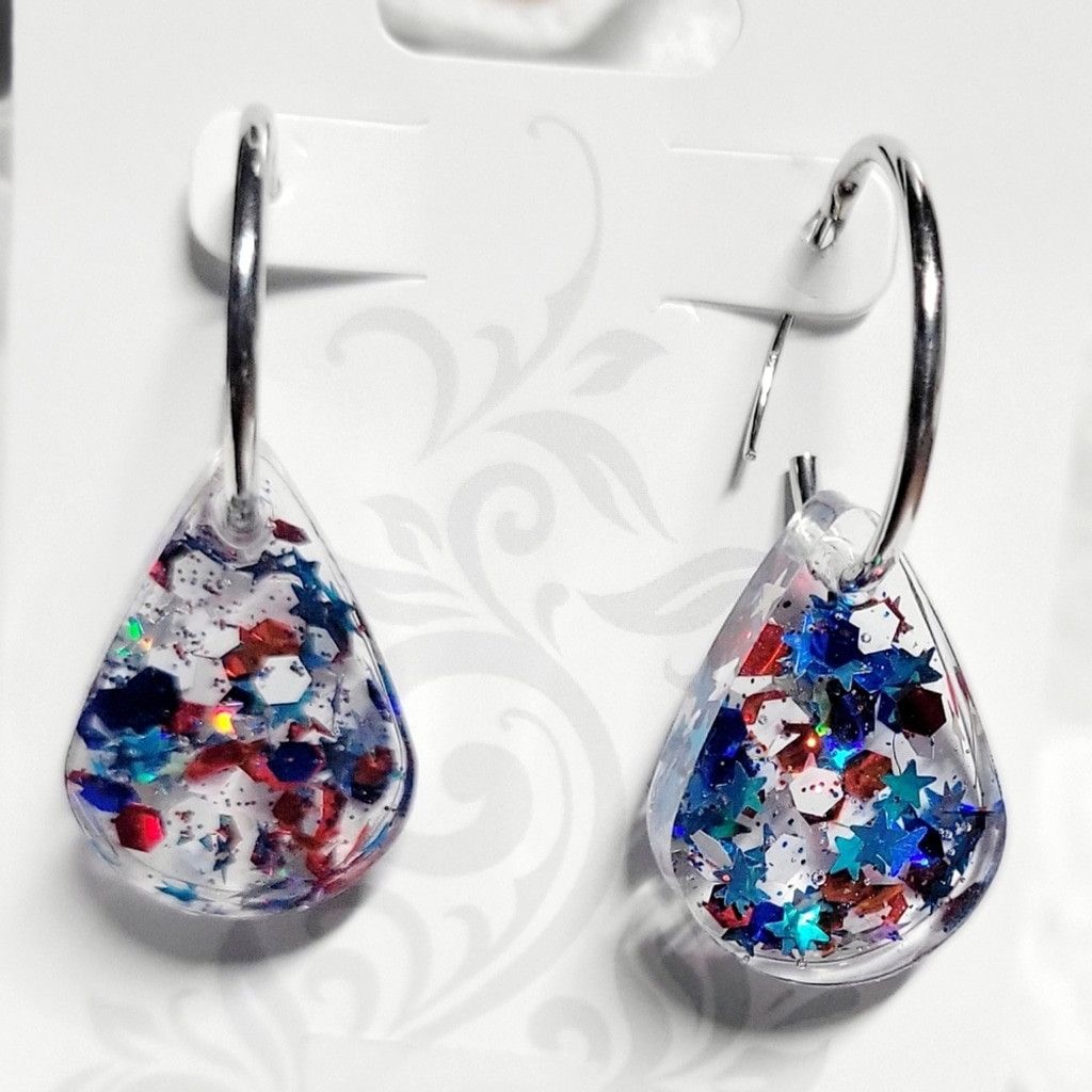 Handmade Patriotic 4th Of July Red White And Blue Teardrop Earrings Size ONE SIZE - 1 Thumbnail