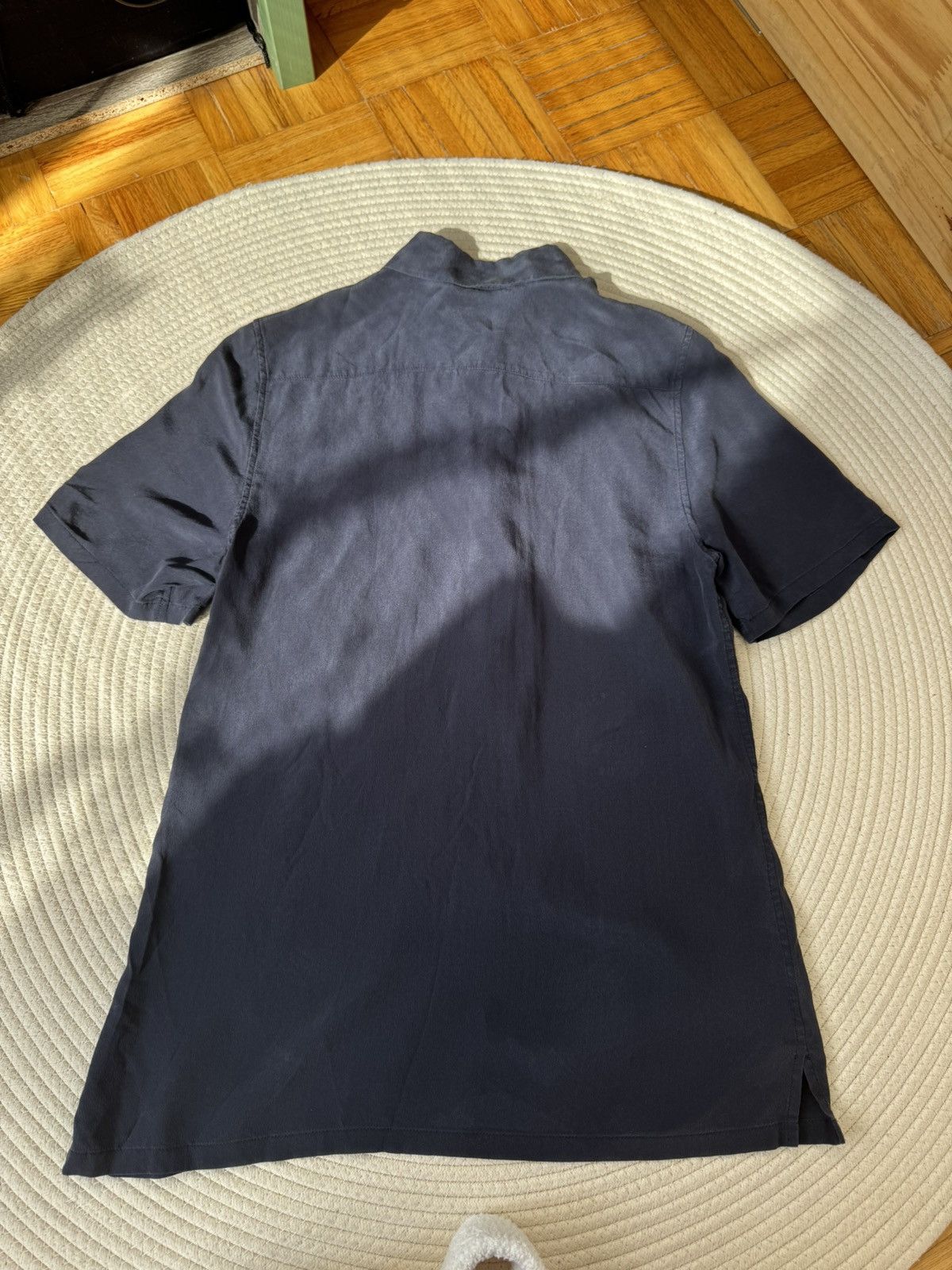 Prada navy zip up polo silk shirt
