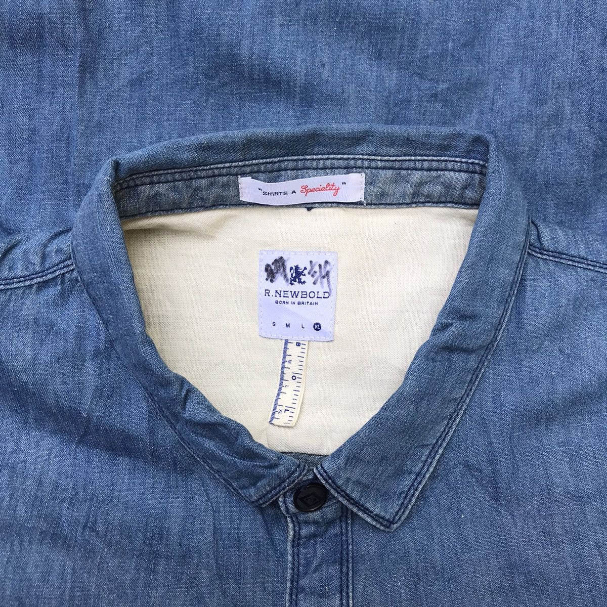 Designer × R.Newbold × Vintage R.NEWBOLD Born in Britain long sleeve denim blue polkadot Size US XL / EU 56 / 4 - 9 Thumbnail