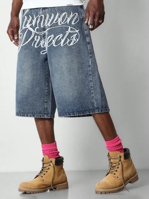 Jean Washed Denim Jeans Drip Drill Shorts Jorts Size US 32 / EU 48 - 2 Thumbnail