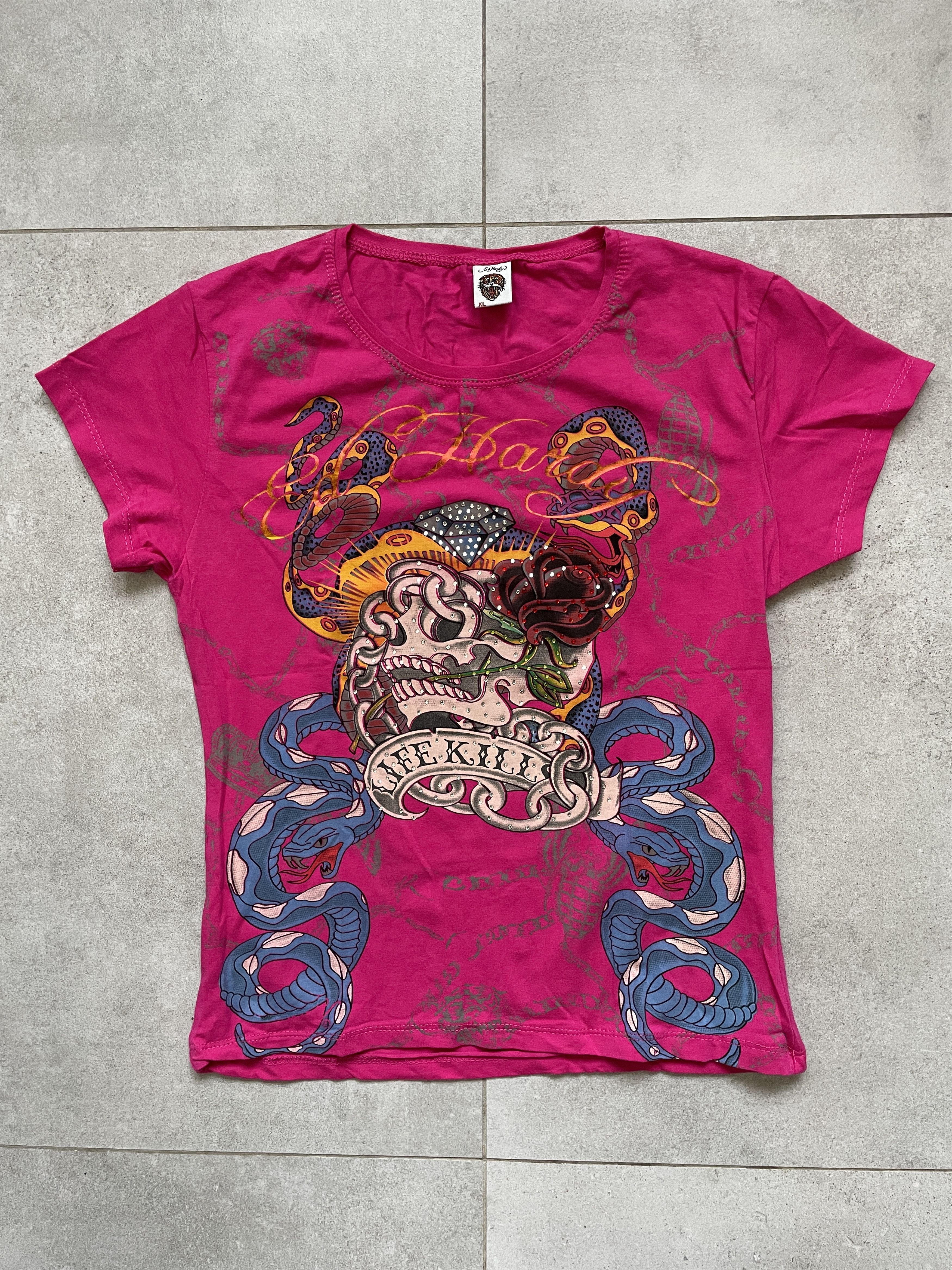 Christian Audigier × Ed Hardy × Vintage ED HARDY Y2K PINK CHRISTIAN AUDIGIER TEE Size M / US 6-8 / IT 42-44 - 1 Thumbnail